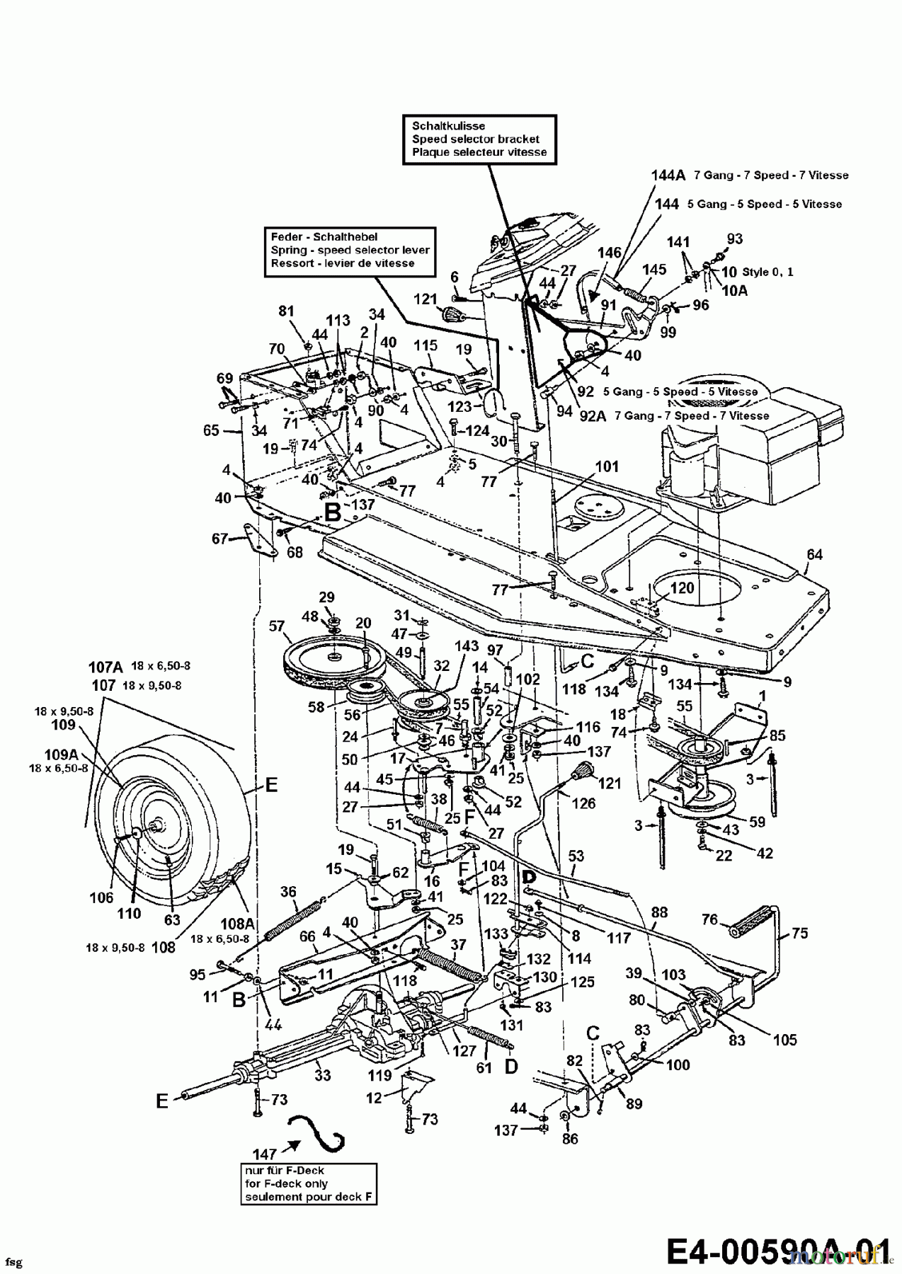  Central Park Lawn tractors CPA-11/81 13AC451D641  (1998) Drive system, Engine pulley, Pedal, Rear wheels