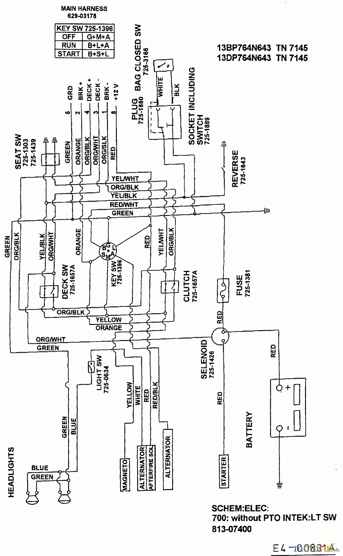 MTD untill 2011 Lawn tractors E/165 13DO768N678 (2001) Wiring diagram