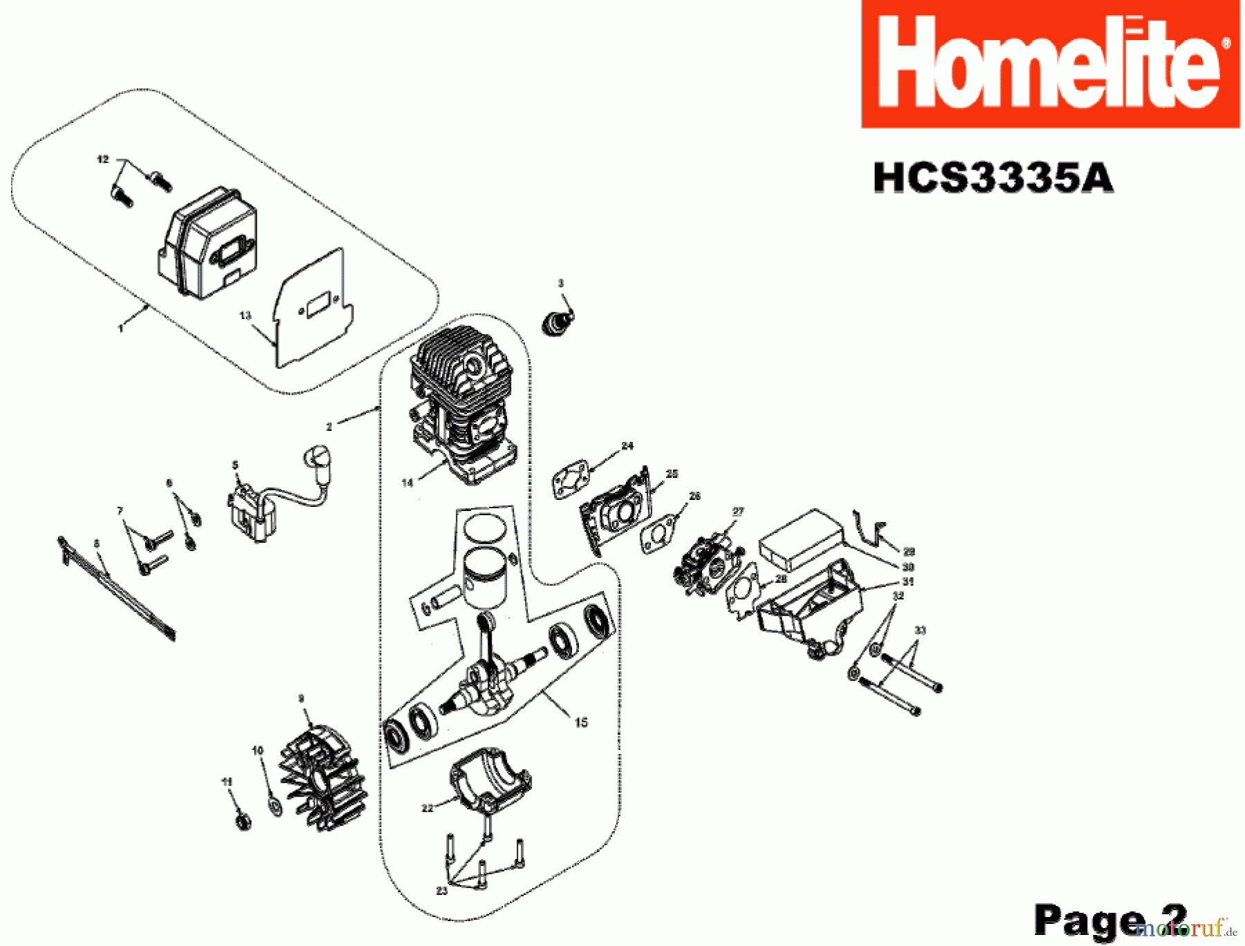  Homelite Motorsägen Benzin HCS3335A Seite 2