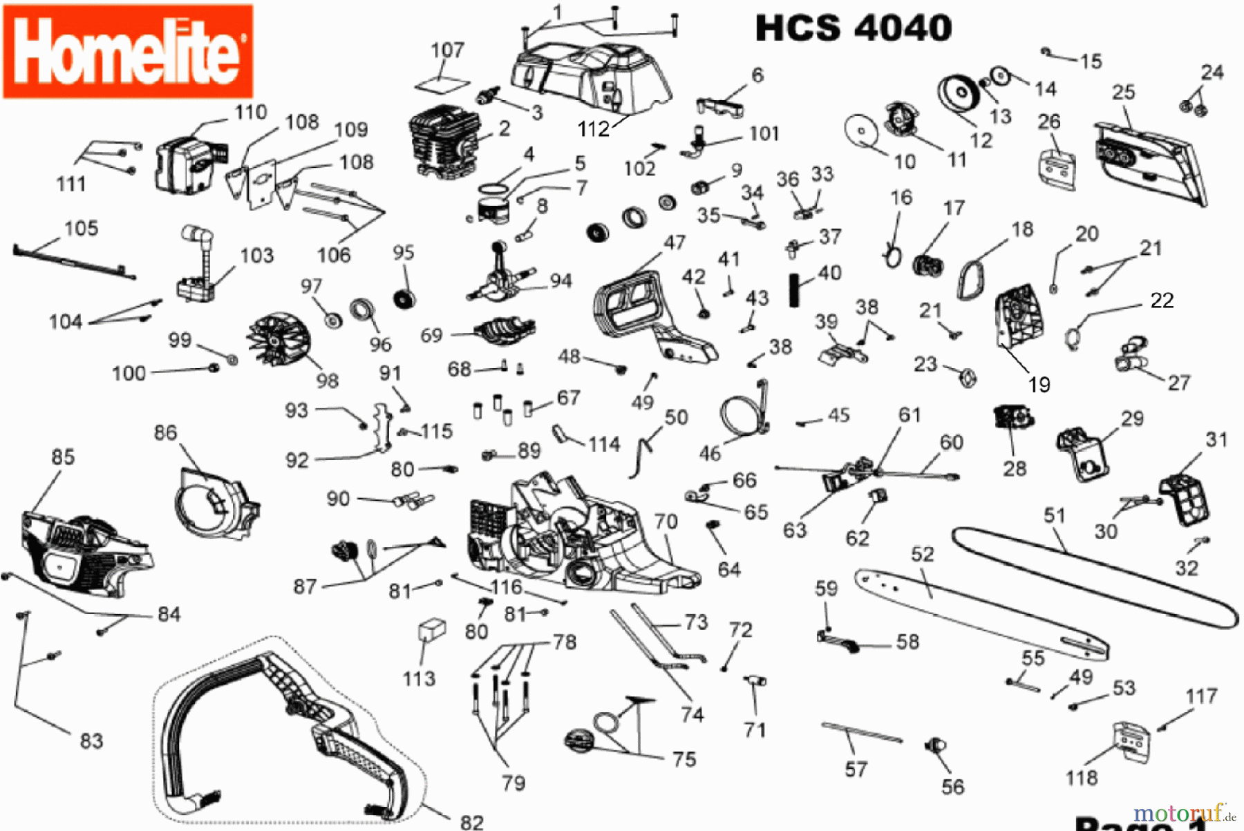  Homelite Motorsägen Benzin HCS4040 Seite 1