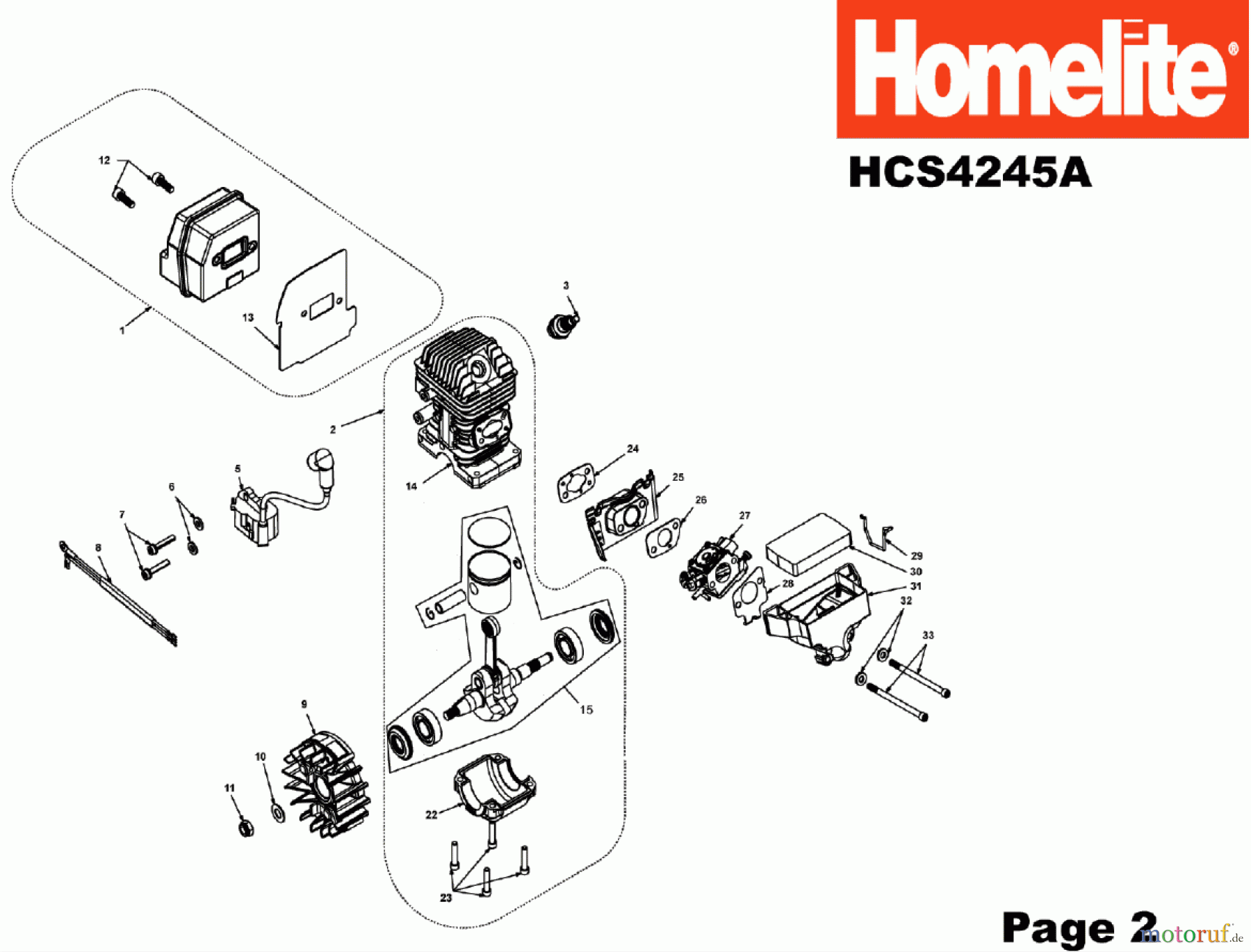  Homelite Motorsägen Benzin HCS4245A, HCS4245BA Seite 2