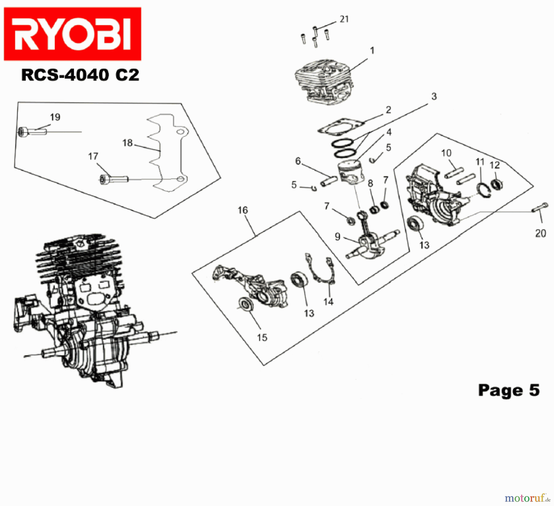  Ryobi Kettensägen Benzin RCS4040C2 Kurbelwelle, Zylinder