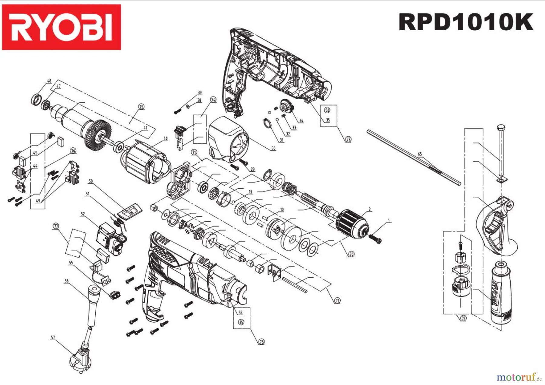  Ryobi (Schlag-)Bohrschrauber Bohrschrauber mit Schlagbohrfunktion RPD1010-K
