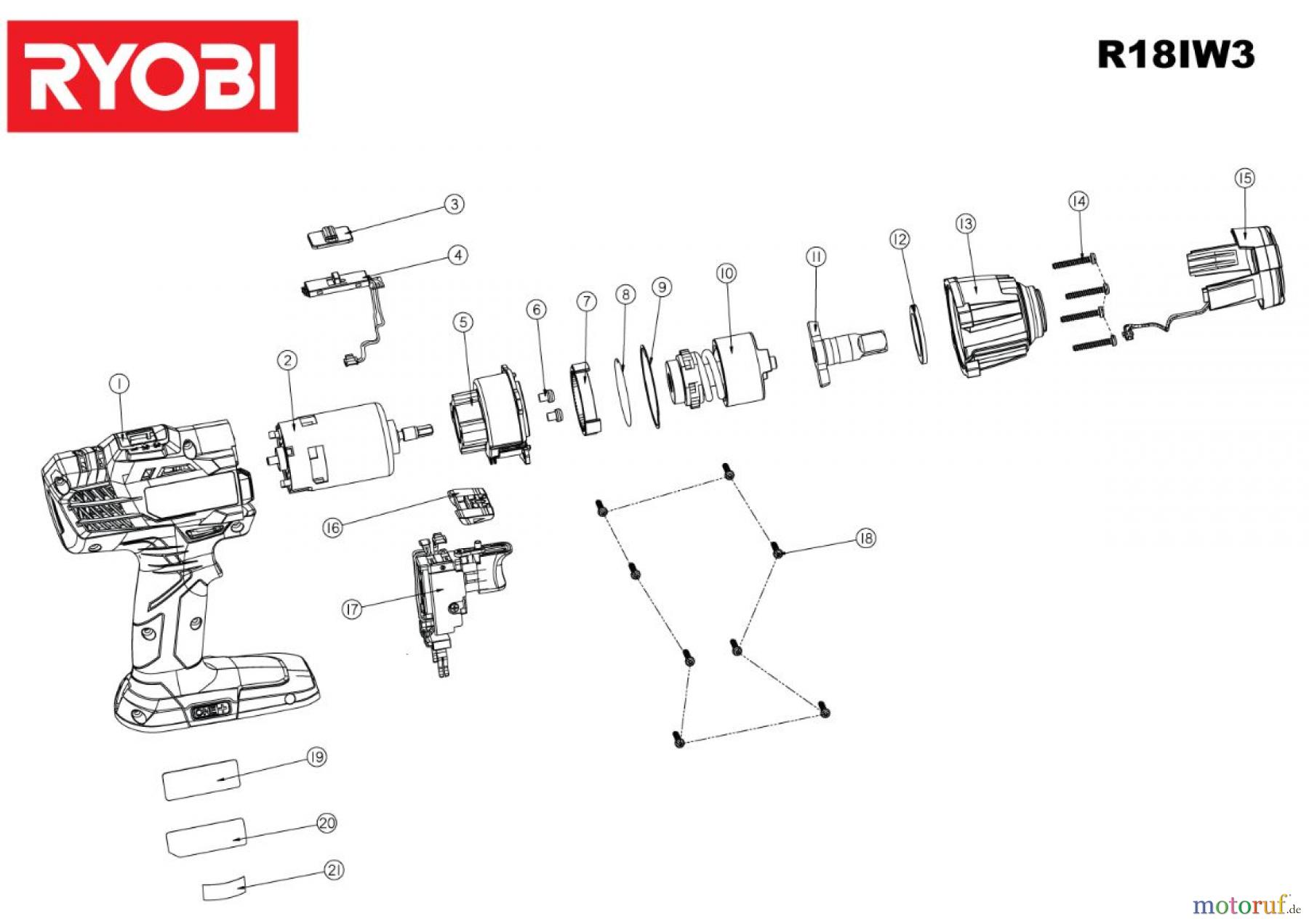  Ryobi (Schlag-)Bohrschrauber Akkuschrauber R18IW3 18 V AKKU-SCHLAGSCHRAUBER  R18IW3 18 V AKKU-SCHLAGSCHRAUBER