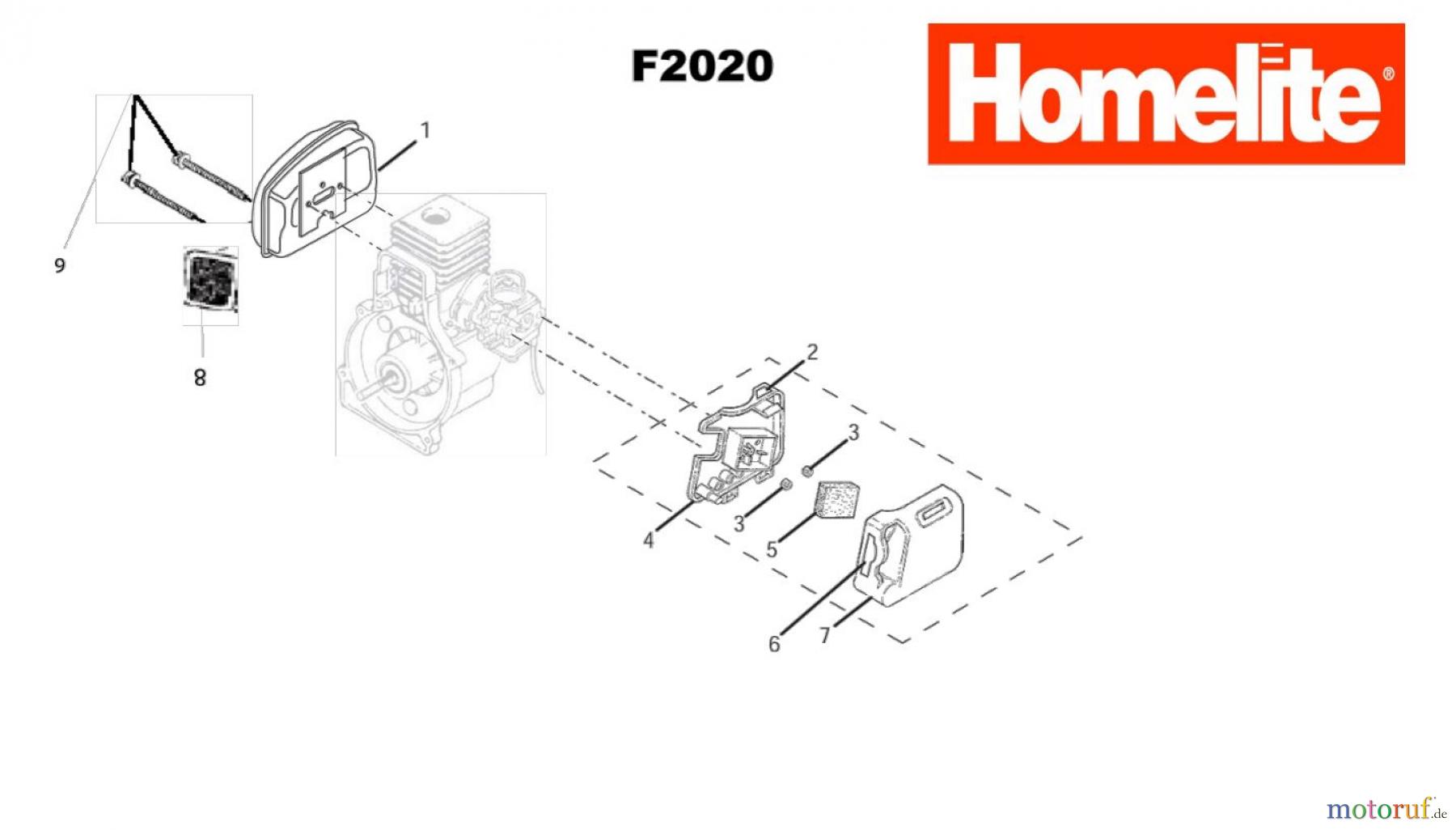  Homelite Trimmer Benzin F2020 (Baujahr 2004-2010) Auspuff, Luftfilter