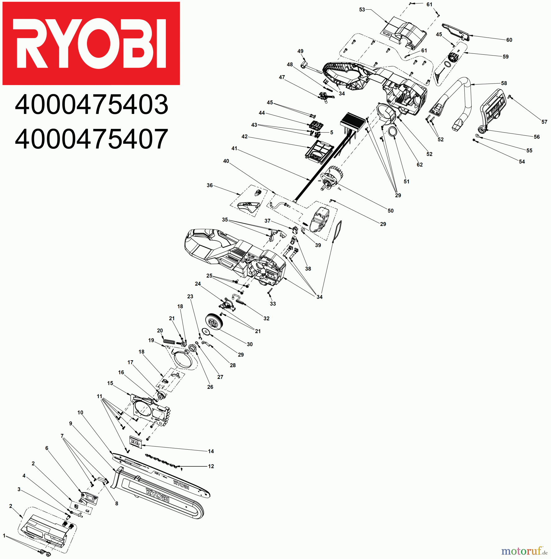  Ryobi Kettensägen Akku RY36CSX40B 36 V MAX POWER Brushless Akku-Kettensäge, Schwertlänge 40 cm Seite 1