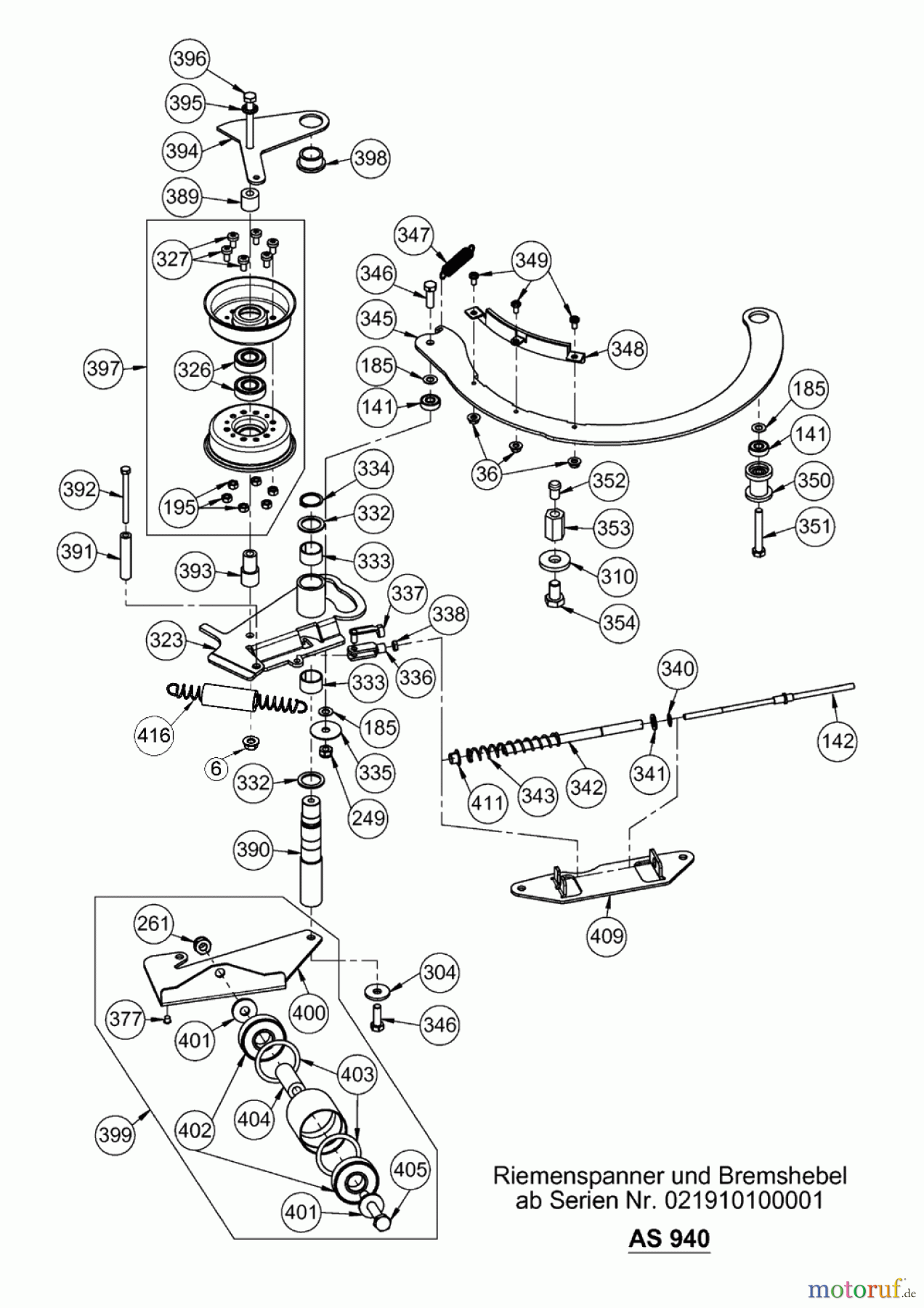 AS-Motor (neu) Hochgras Aufsitzmäher AS 940 Sherpa 4WD XL B&S ab FNr. 039323030001 Riemenspanner und Bremshebel