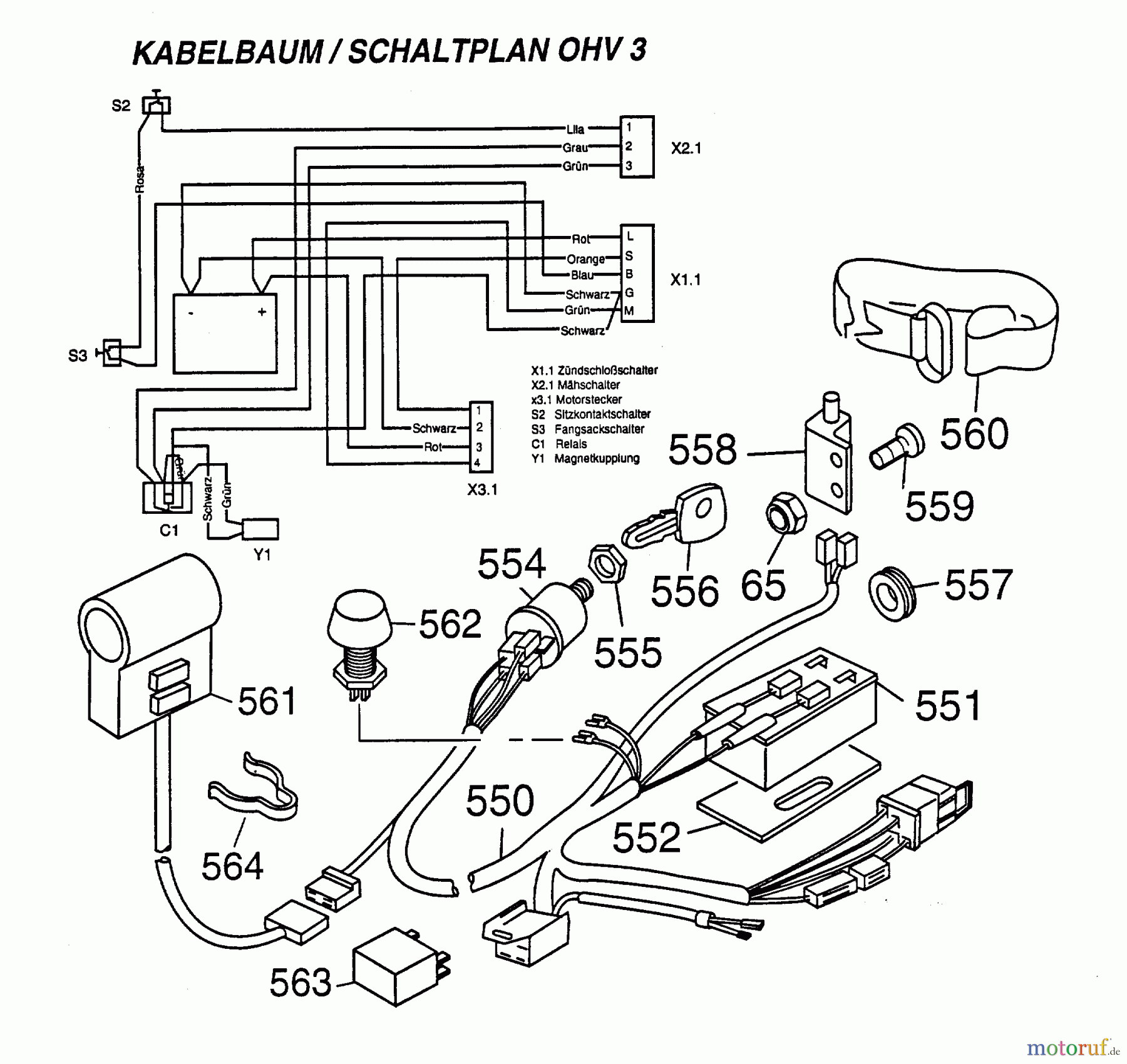  Wolf-Garten Scooter Scooter OHV 3 6990000 Series A  (1997) Harness, Wiring diagram