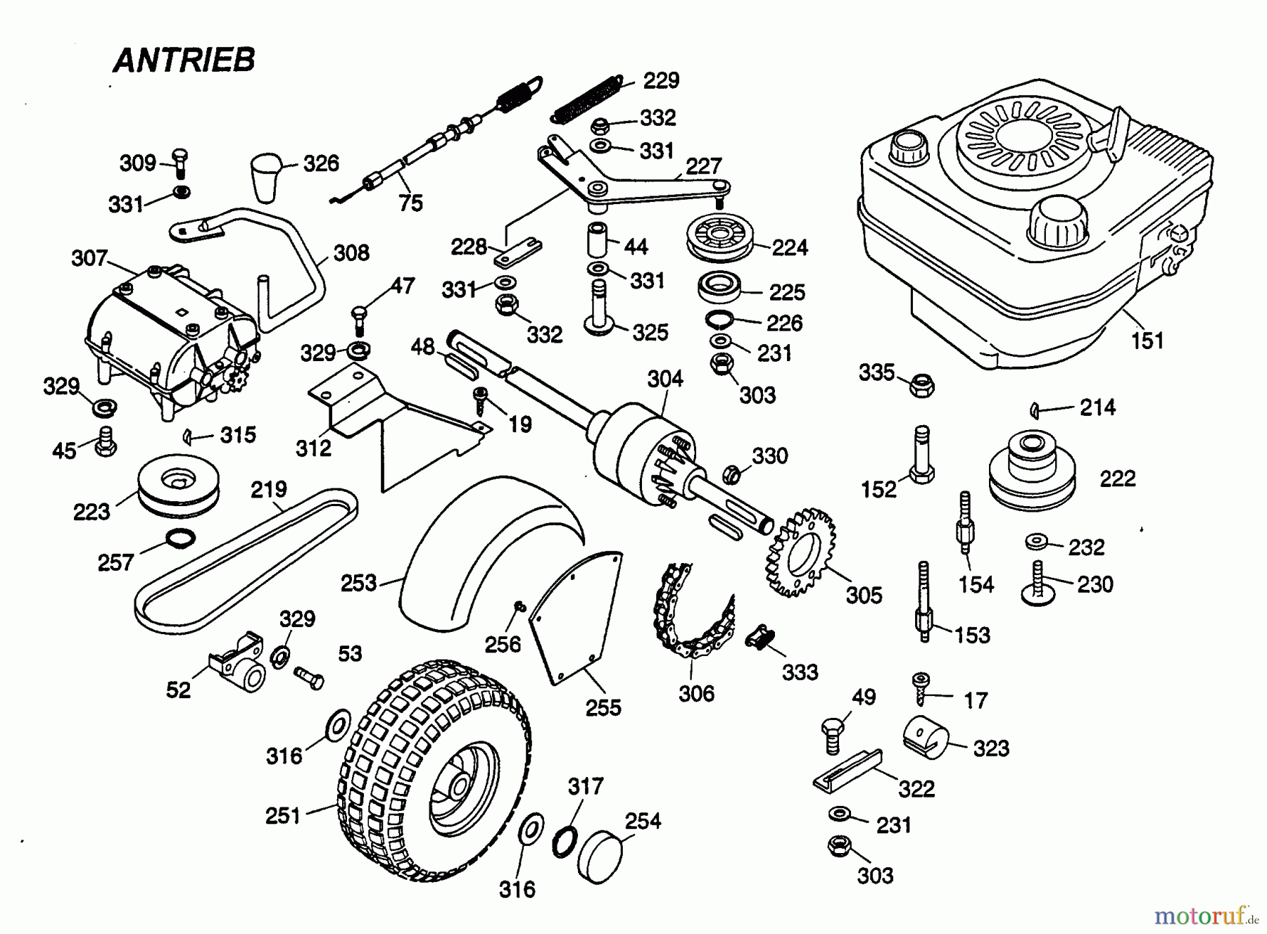  Wolf-Garten Cart OHV 2 6190000 Series A  (1998) Differential, Drive system, Engine