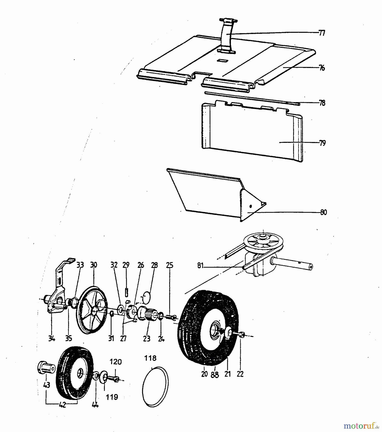  Wolf-Garten Petrol mower self propelled 4.46 BA 6910580 Series A  (1996) Gearbox, Wheels