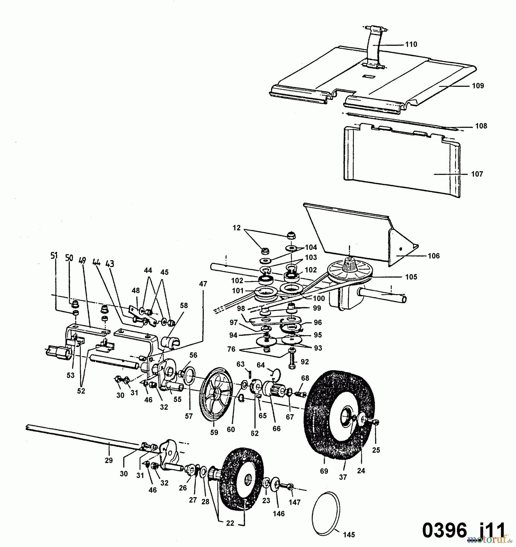  Wolf-Garten Petrol mower self propelled 6.46 BA 6966580 Series A  (1995) Belt drive, Wheels