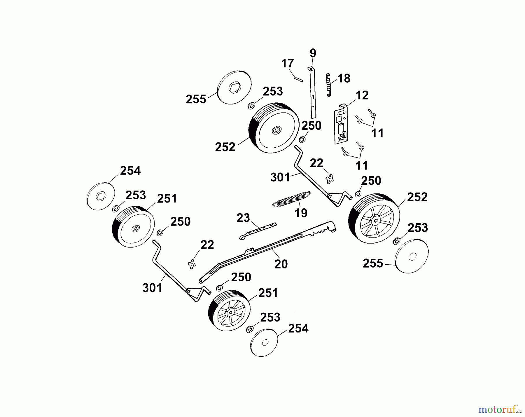 Wolf-Garten Petrol mower 2.40 BC 4001085 Series A, B (2003) Wheels, Cutting hight adjustment