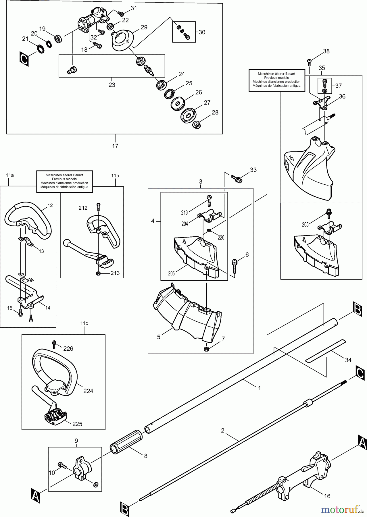  Dolmar Motorsensen & Trimmer Benzin 4-Takt MS-251.4 (USA) 1  Hauptrohr, Griff, Schutzhaube, Getriebe