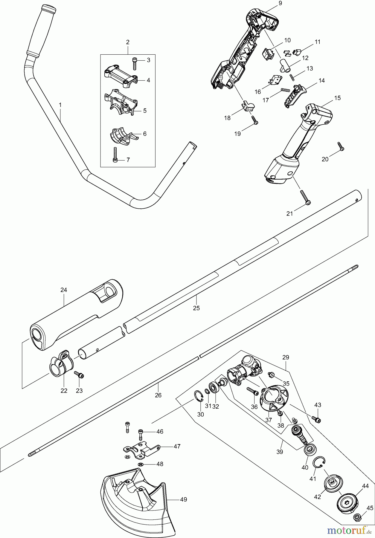 Dolmar Motorsensen & Trimmer Akku AT3724U 1  Hauptrohr, Griff, Schutzhaube, Getriebe