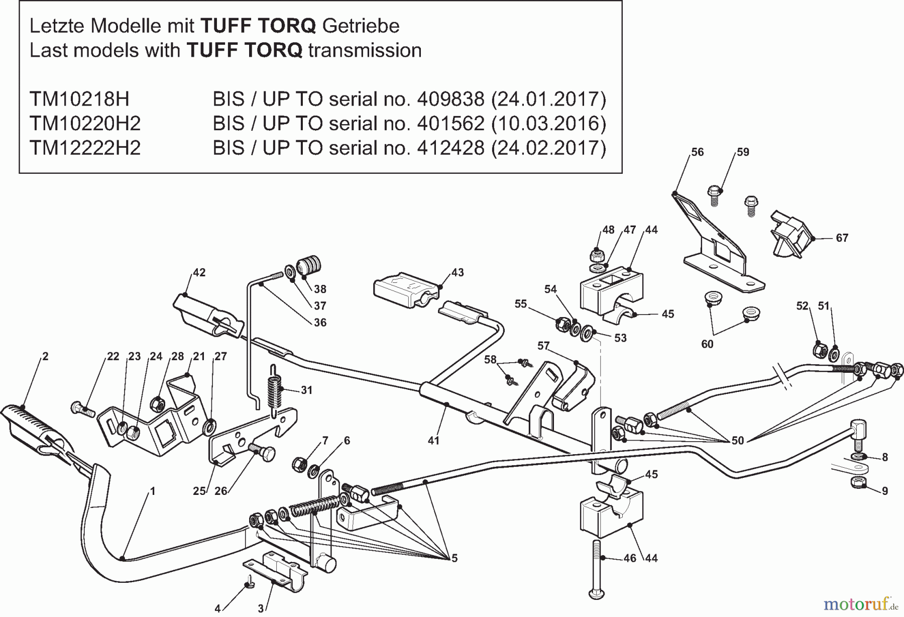  Dolmar Rasentraktoren TM10218H TM10218H (2015-2019) 4y  Pedale für TUFF TORQ Getriebe
