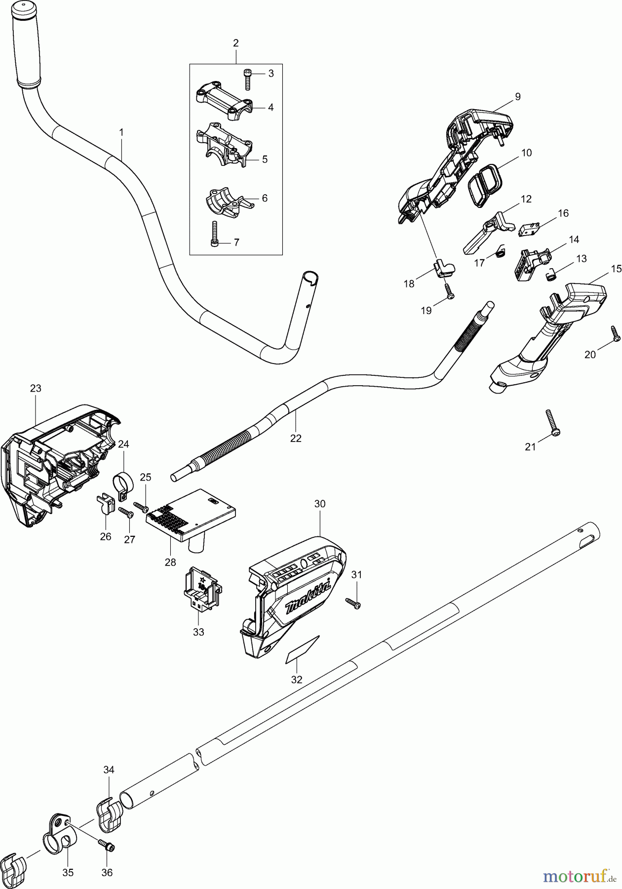  Dolmar Motorsensen & Trimmer Akku DUR187U 1  Schaftrohr, Handgriff
