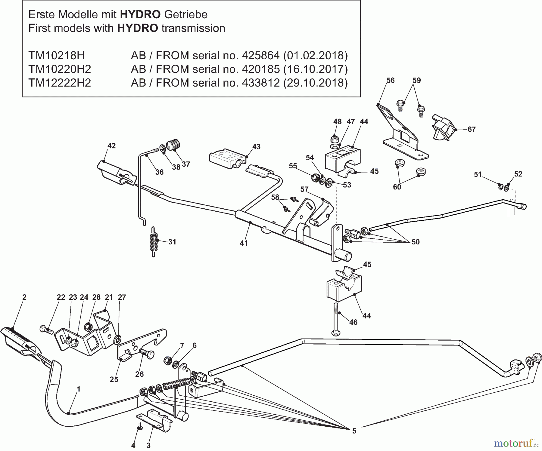  Dolmar Rasentraktoren TM12222H2 TM12222H2 (2015-2019) 4ya  Pedale für HYDRO Getriebe