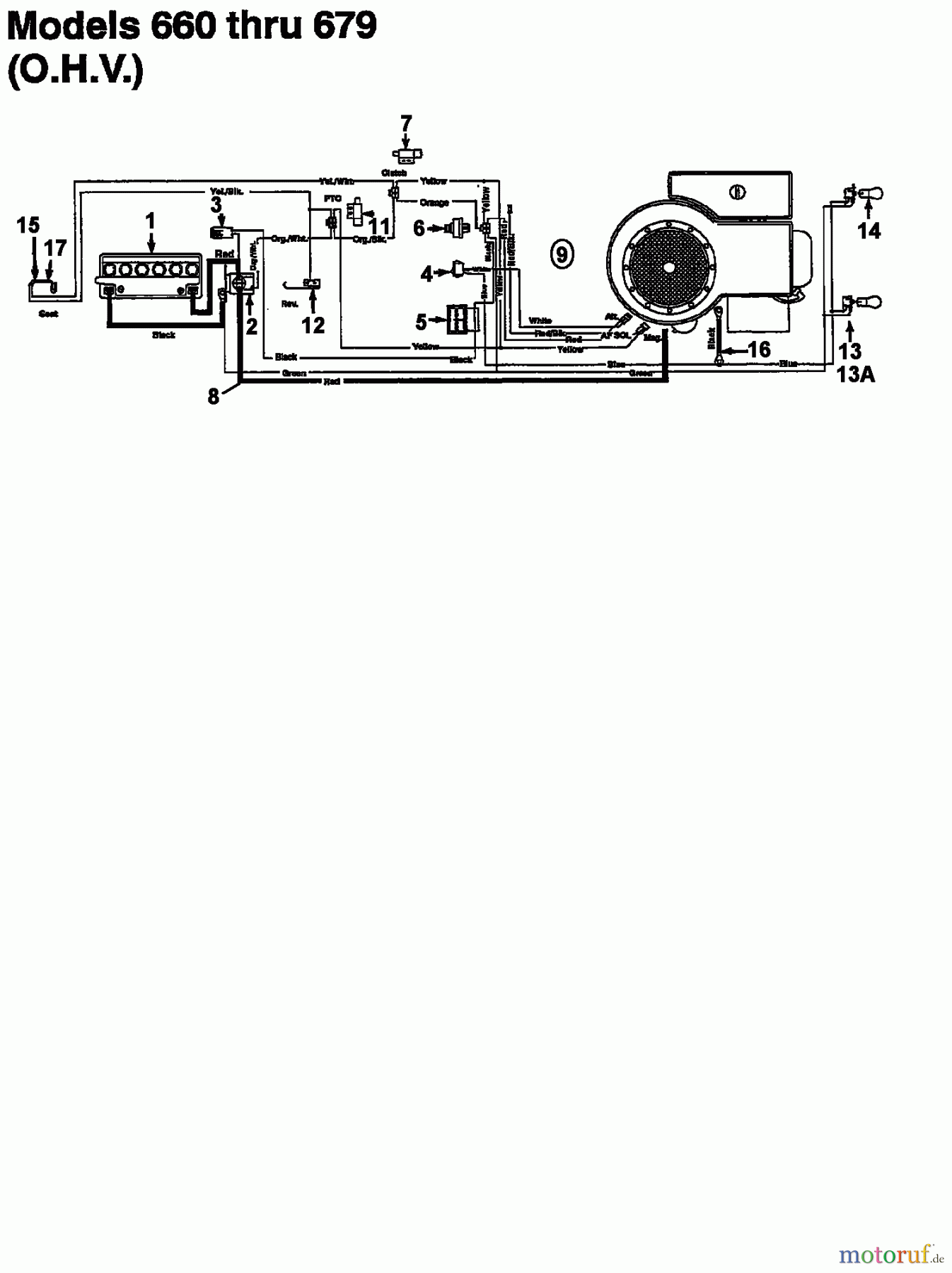  Florica Lawn tractors 12/76 HN 133I679C638  (1993) Wiring diagram for O.H.V.