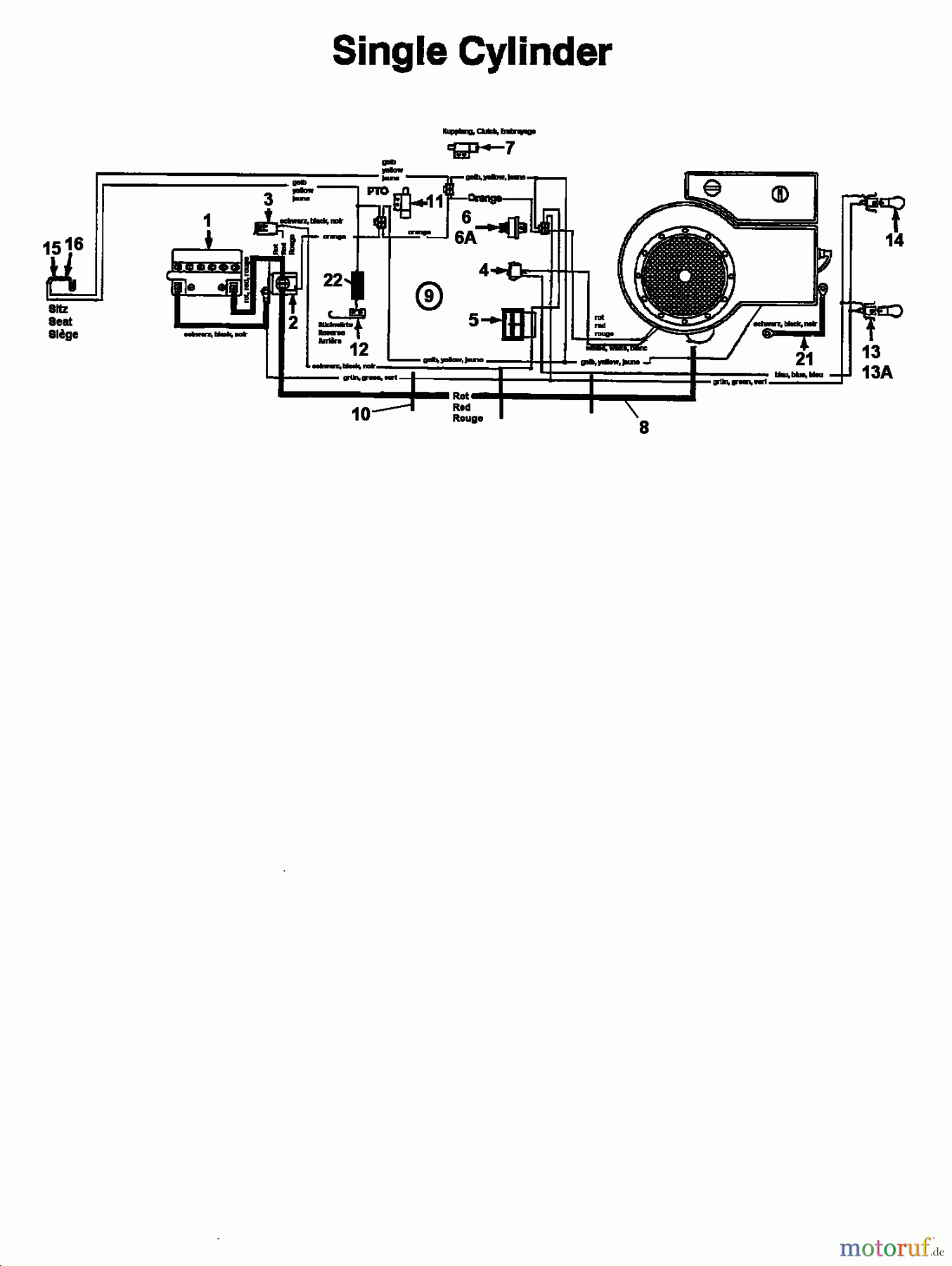  Columbia Tracteurs de pelouse 114/107 N 133S619G626  (1993) Plan électrique cylindre simple
