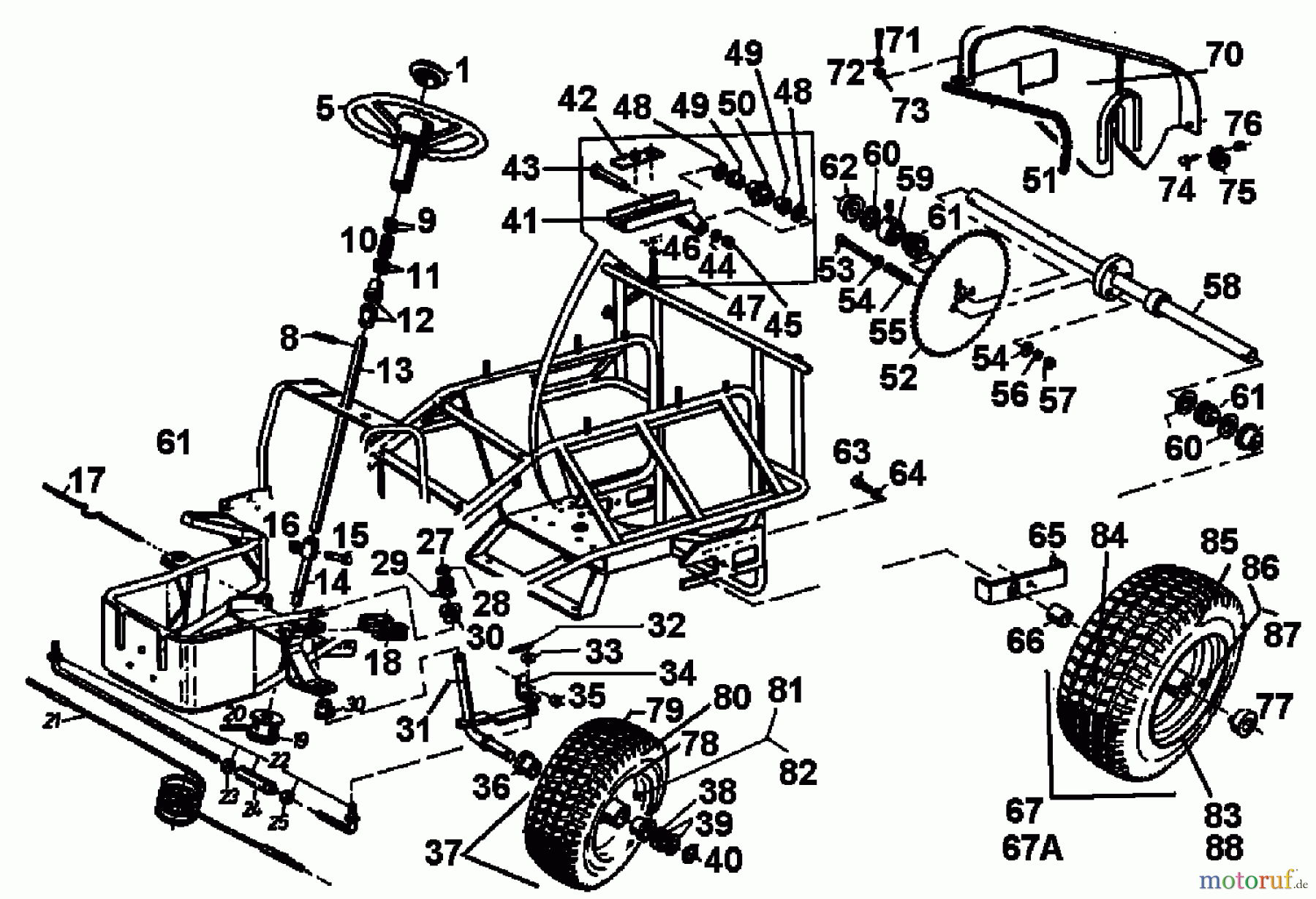  Gutbrod Tracteurs de pelouse Sprint 1000 E 02840.07  (1994) Axe arrière, Système direction, Roues