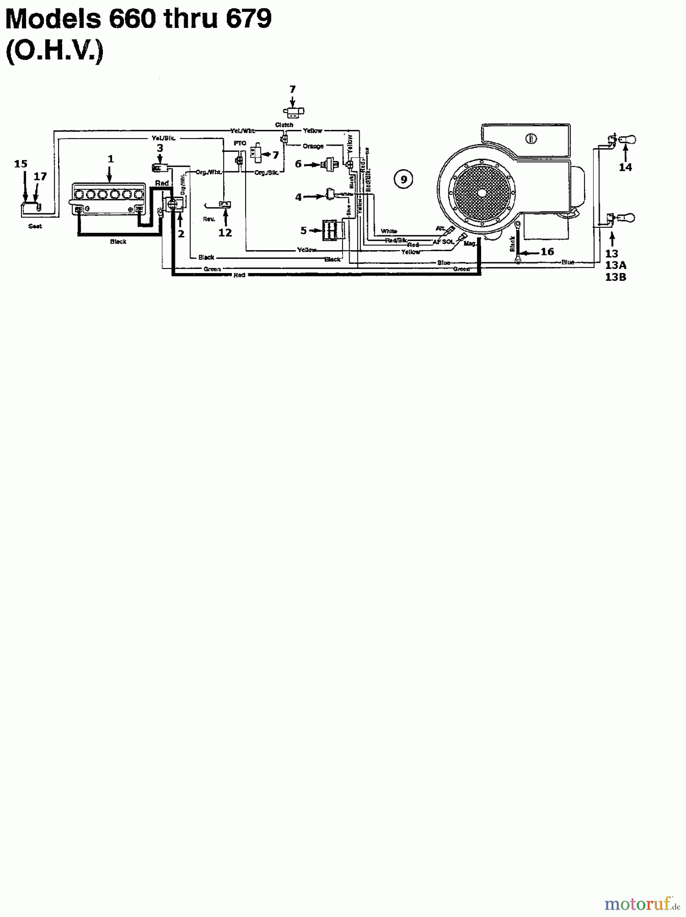  MTD Lawn tractors K 675 F 134K675F678  (1994) Wiring diagram for O.H.V.
