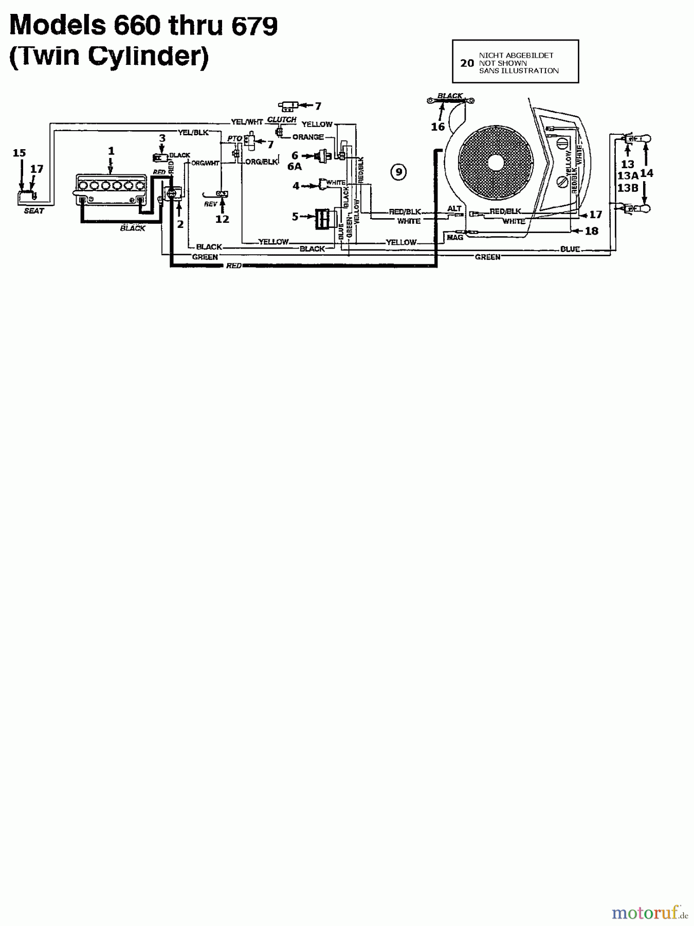  MTD Rasentraktoren 13/96 135N675F678  (1995) Schaltplan 2 Zylinder