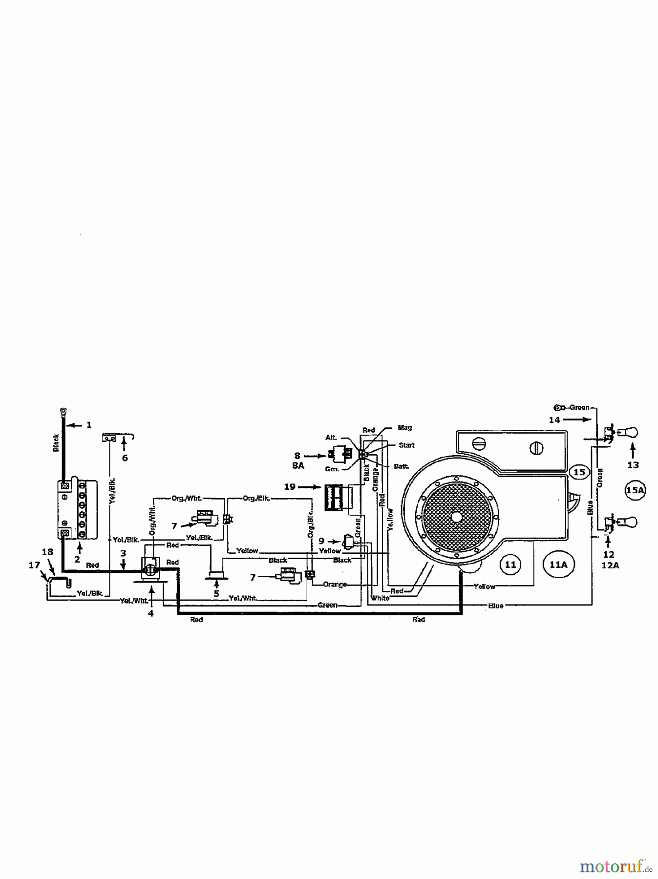  Columbia Lawn tractors 112/910 135H451E626  (1995) Wiring diagram single cylinder