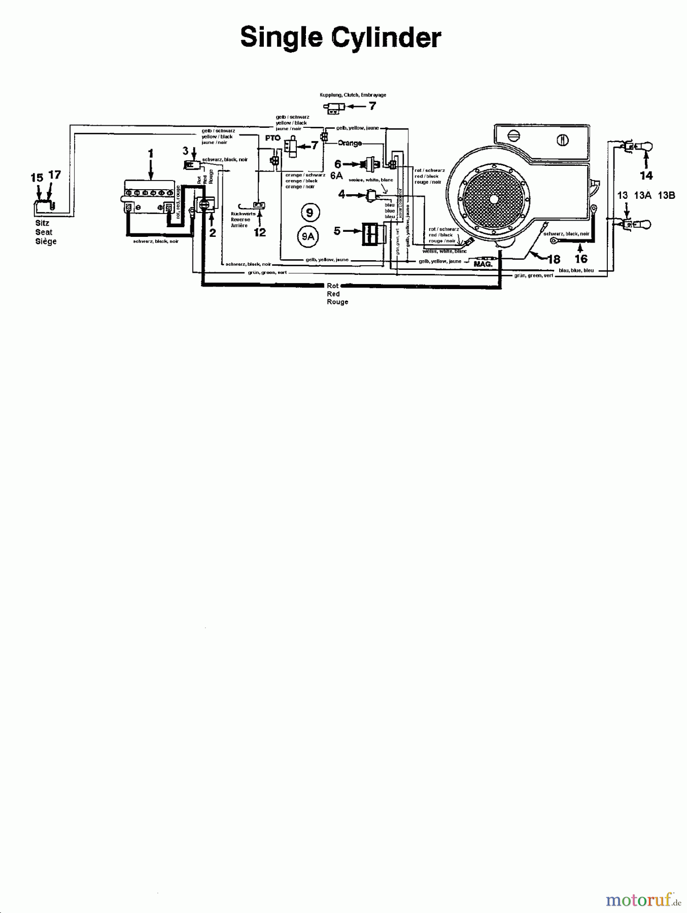  Brill Rasentraktoren (MTD Handelsmarke) Rasentraktoren 76 RTH 134K677C629  (1994) Schaltplan Einzylinder