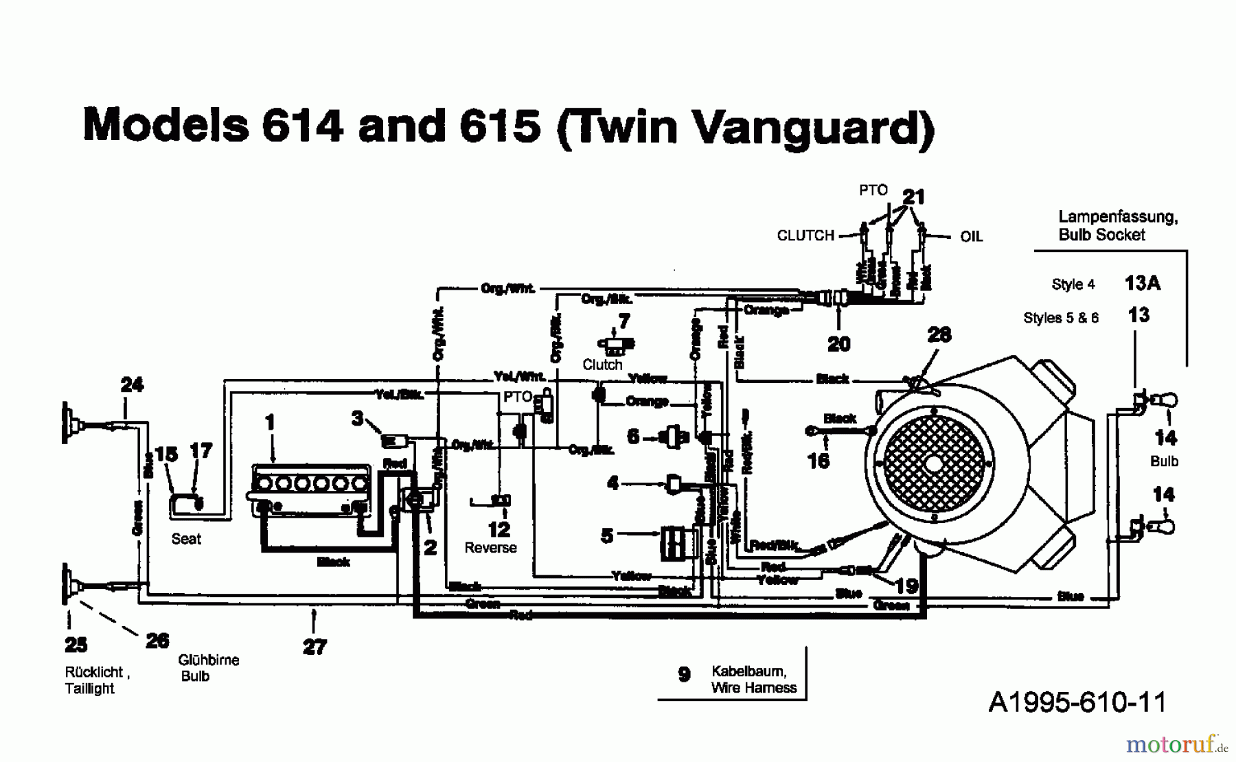 MTD Lawn tractors 16/107 135T615G678 (1995) Wiring diagram