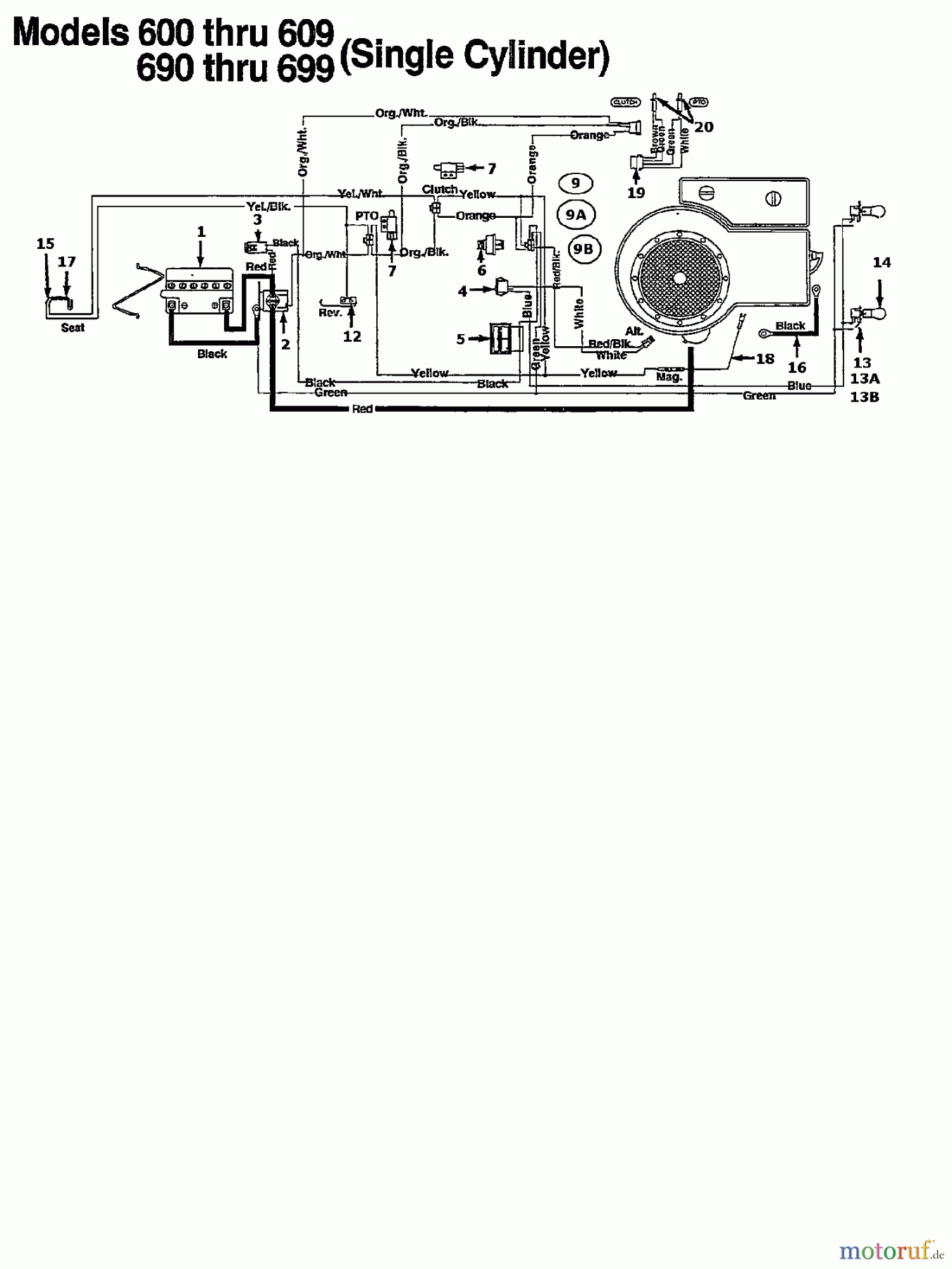  MTD Lawn tractors H 165 135T695G678  (1995) Wiring diagram single cylinder