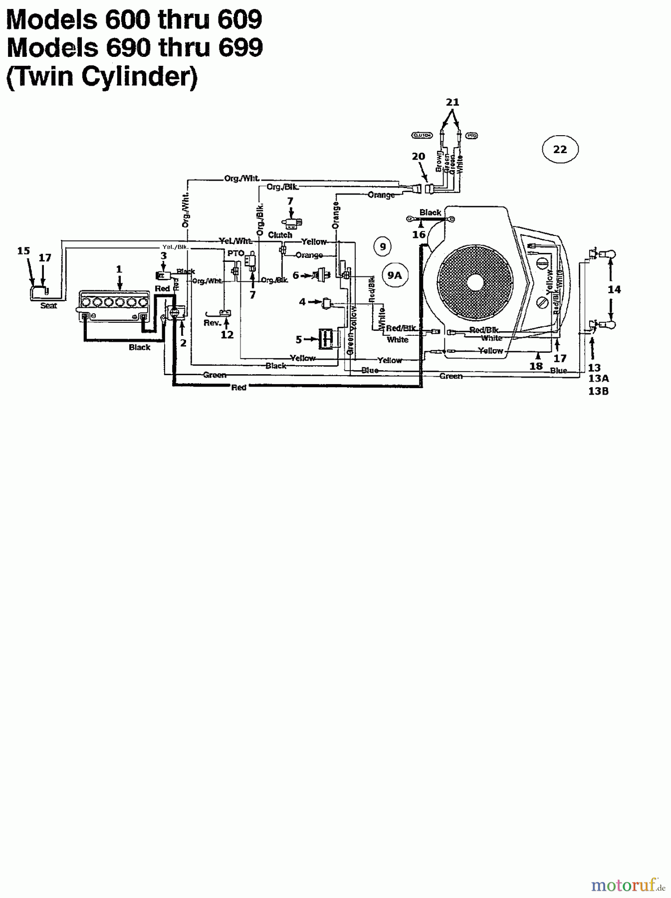  MTD Lawn tractors H 165 135T695G678  (1995) Wiring diagram twin cylinder