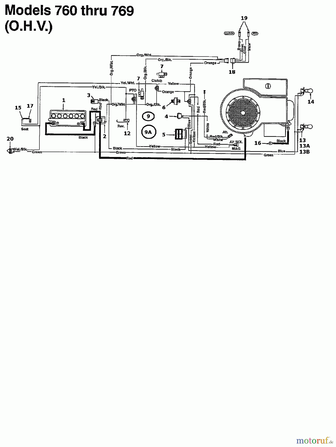  MTD Lawn tractors 125/102 134K765N678  (1994) Wiring diagram for O.H.V.