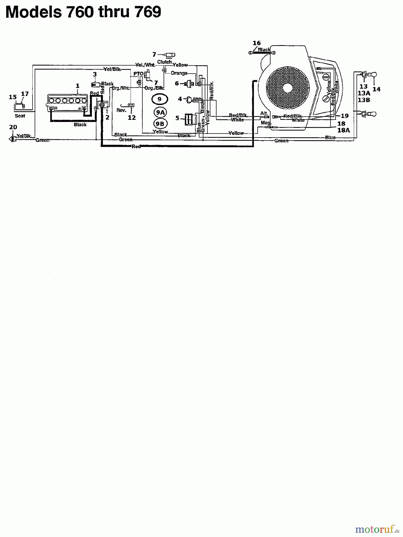  MTD Rasentraktoren 13/102 135N765N678  (1995) Schaltplan
