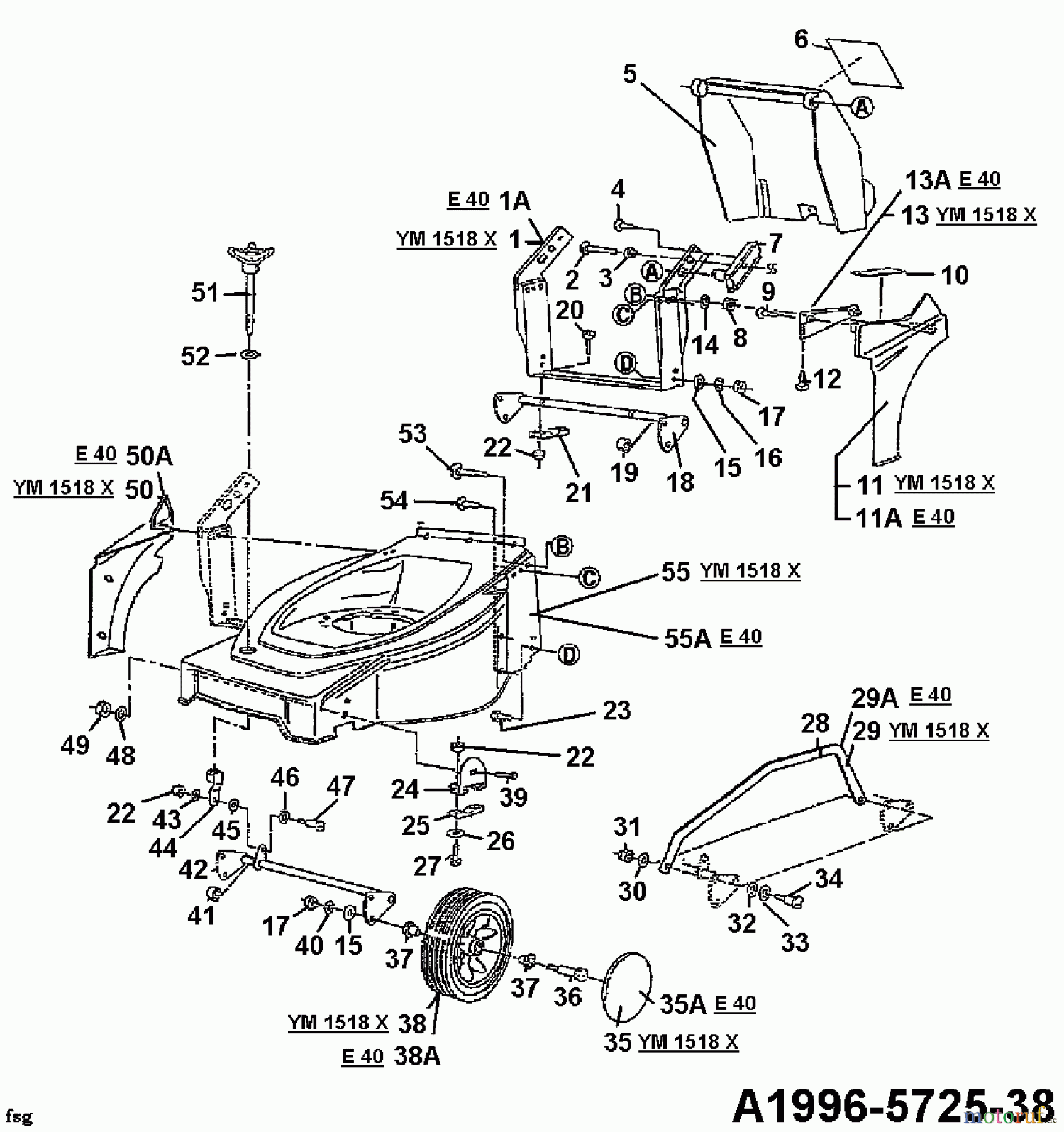  MTD Electric mower E 40 04030.04  (1996) Front wheels, Cutting hight adjustment