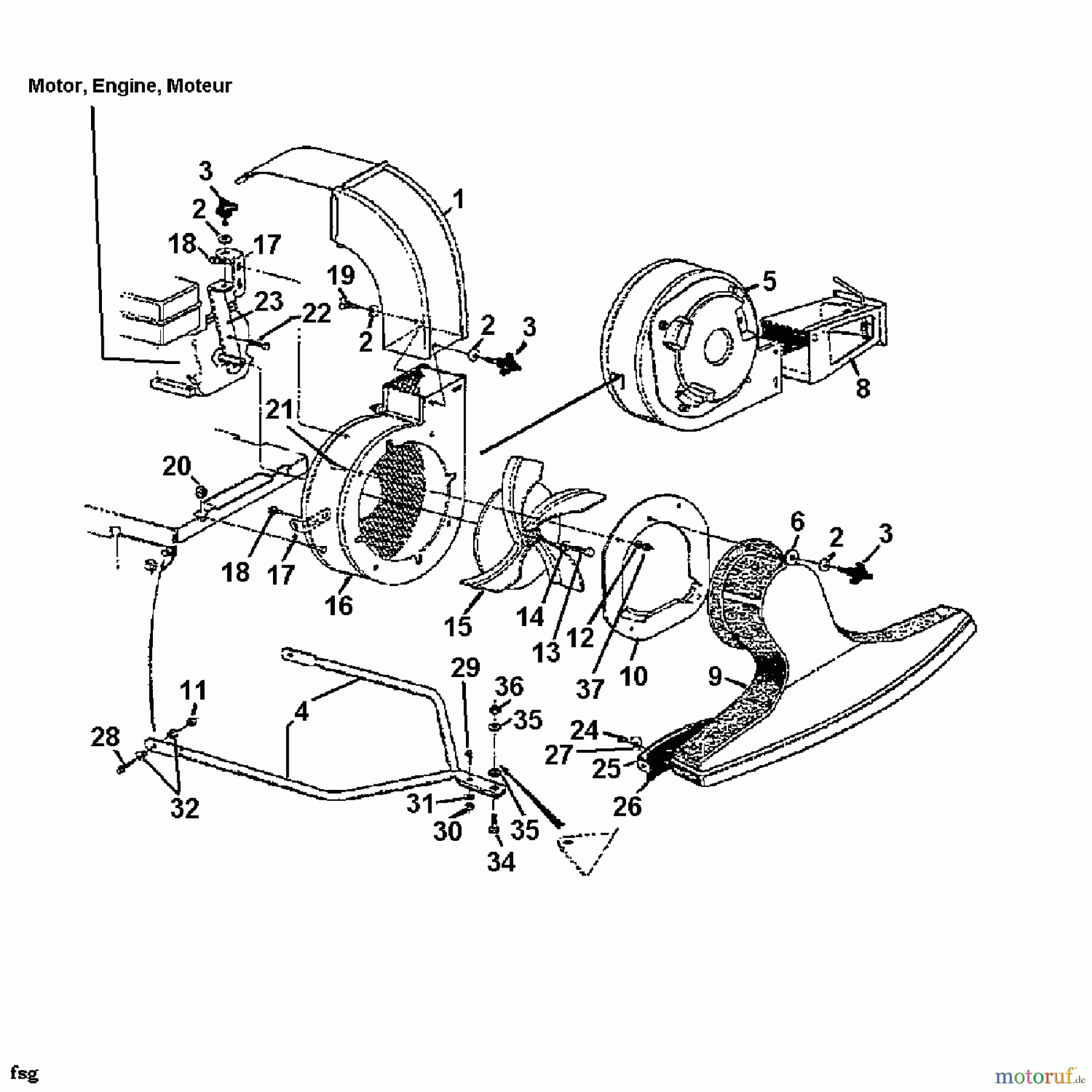  MTD Leaf blower, Blower vac 685 24A-685-678  (1997) Nozzle, Hopper