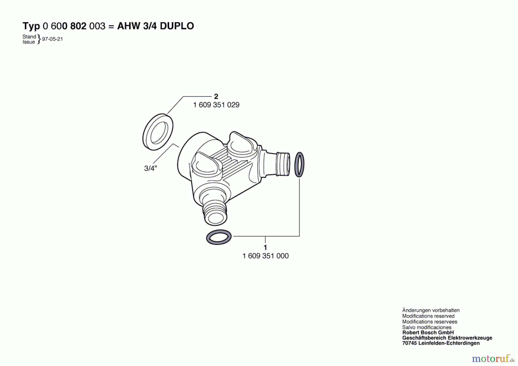  Bosch Wassertechnik Hahnanschlussstück AHW 3/4 DUPLO Seite 1
