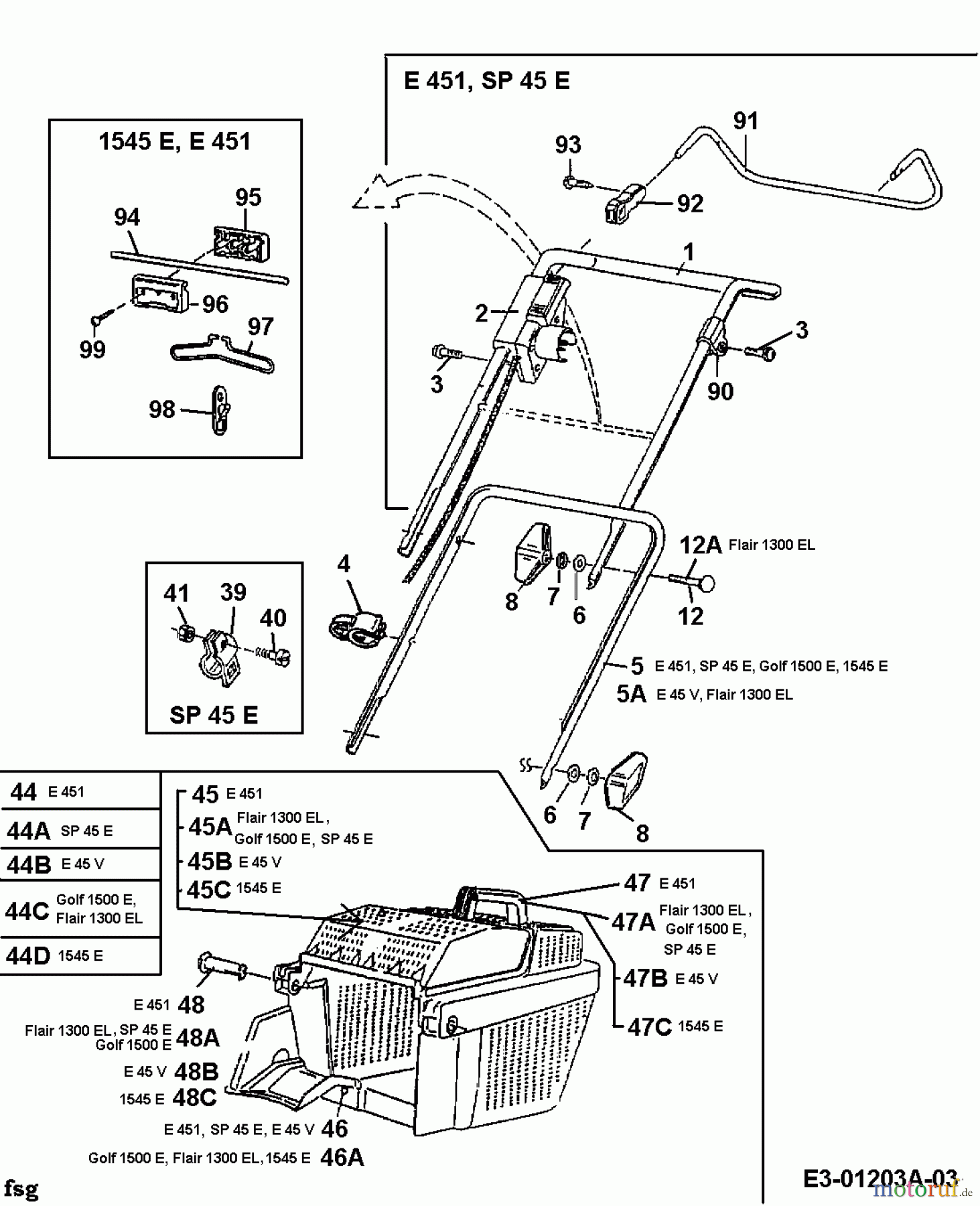  Fleurelle Electric mower E 451 18A-T2H-619  (1998) Grass box, Handle
