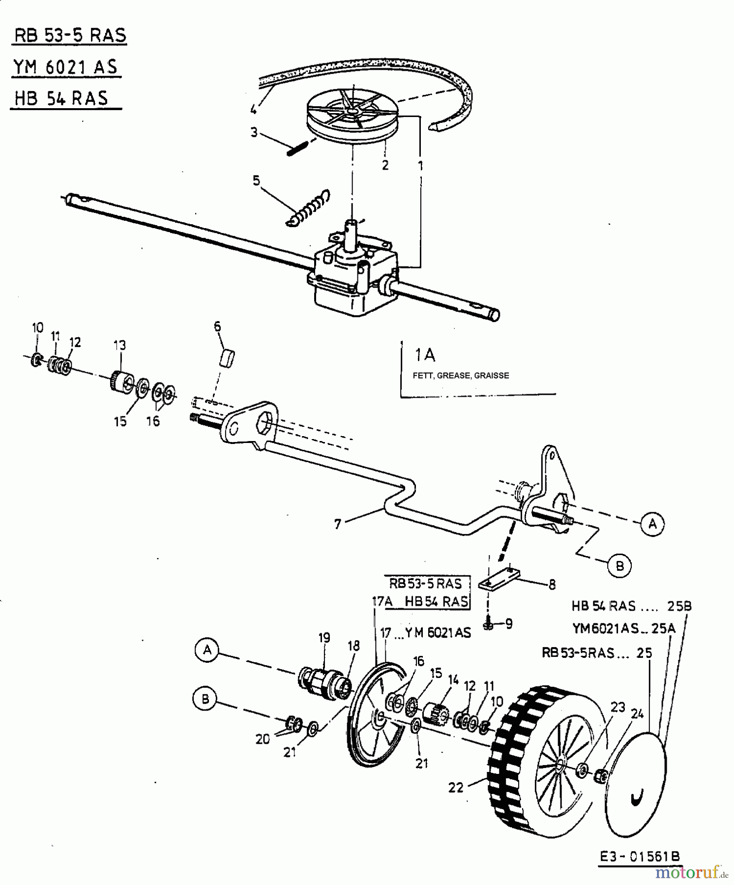  Raiffeisen Petrol mower self propelled RB 53-5 RAS 12ASQ79U628  (2002) Gearbox, Wheels