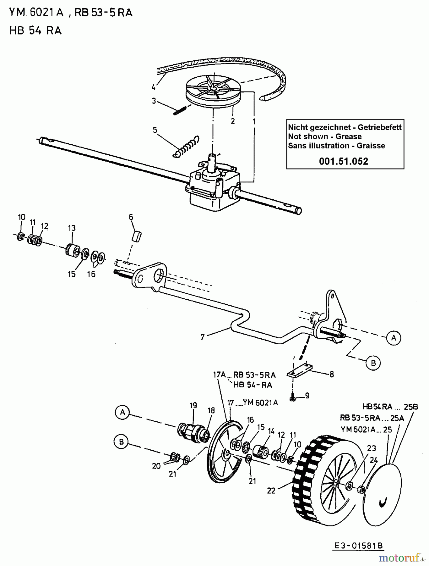 Raiffeisen Petrol mower self propelled RB 53-5 RA 12A-Q78V628  (2002) Gearbox, Wheels