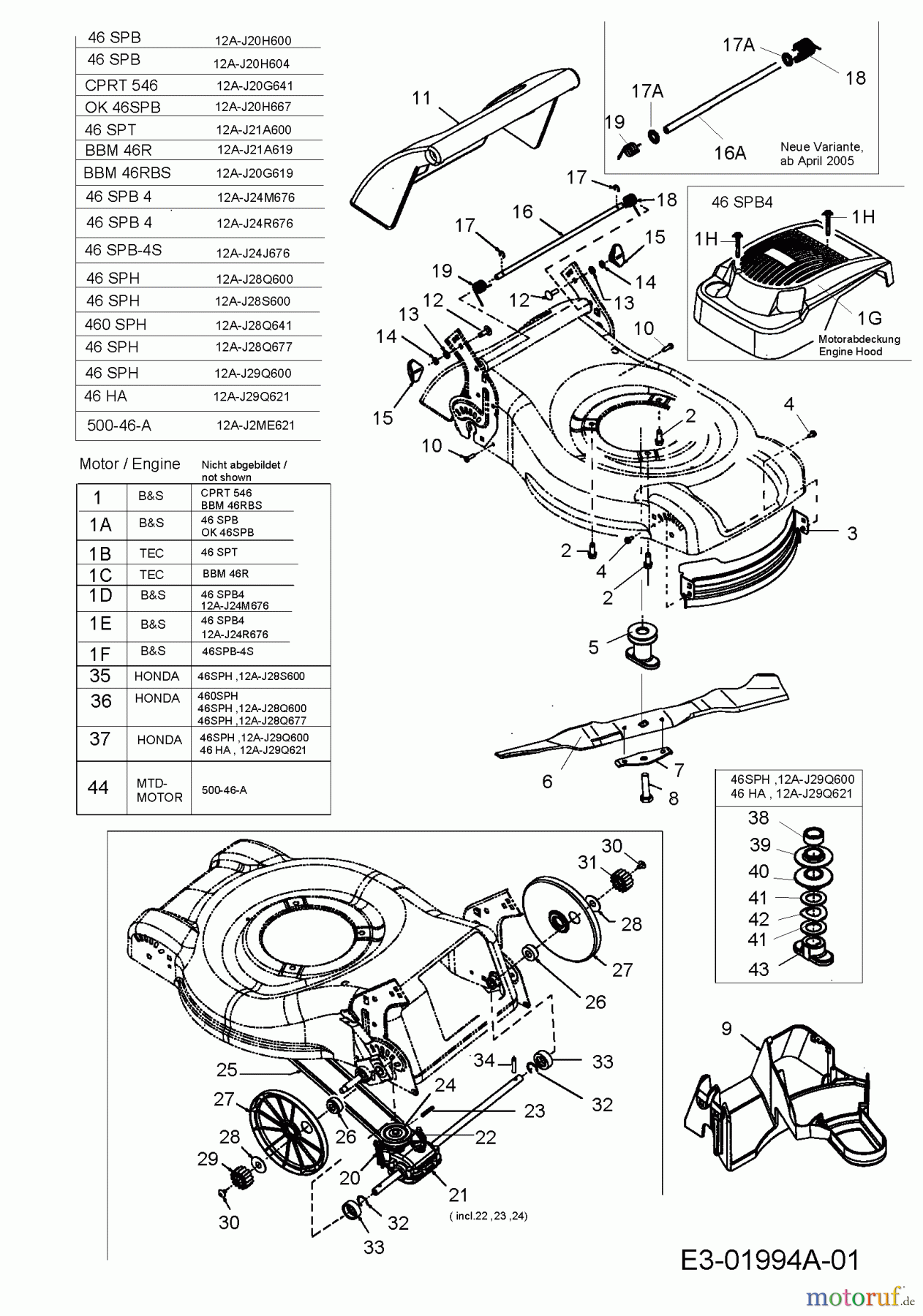  Budget Motormäher mit Antrieb BBM 46 RBS 12A-J20G619  (2005) Getriebe, Messer, Motor
