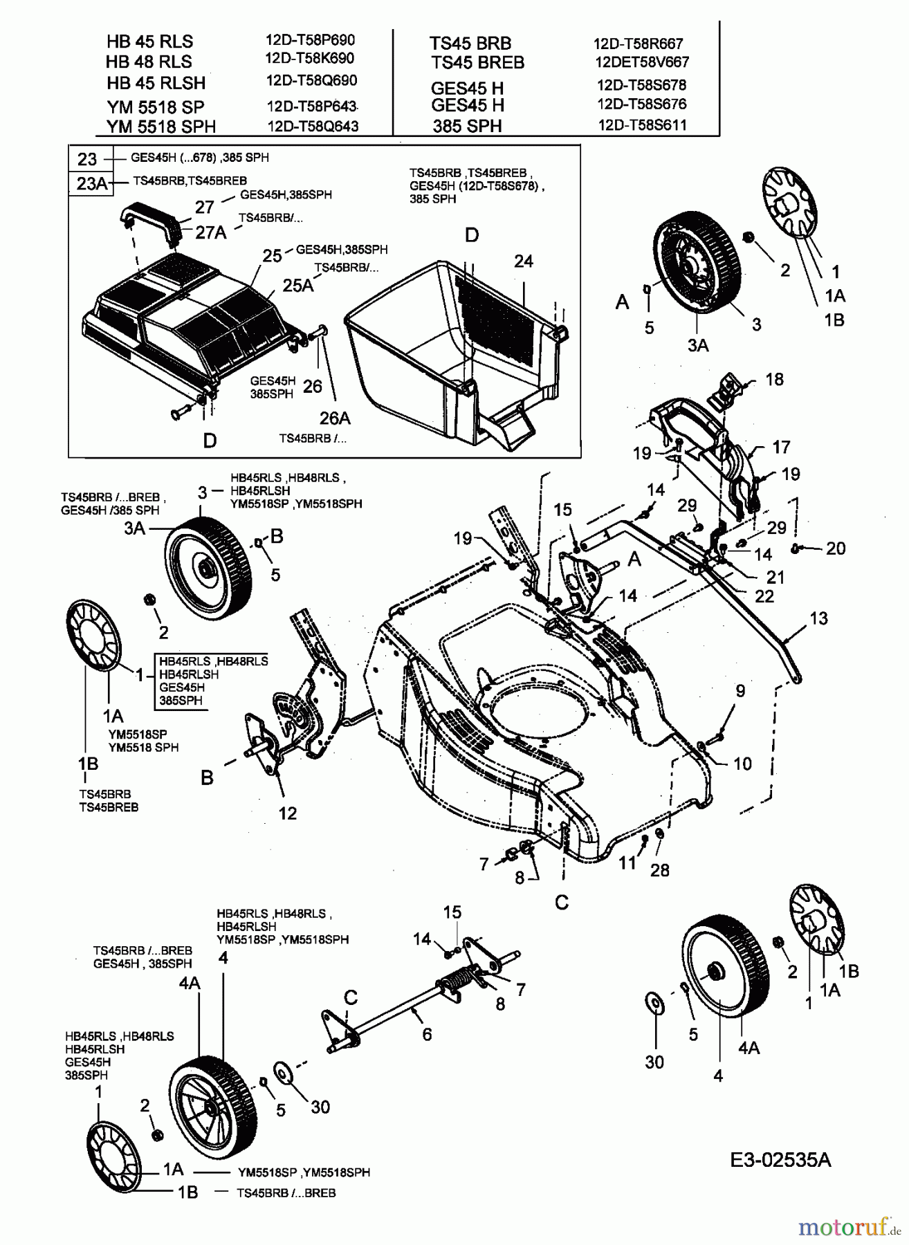  Turbo Silent Petrol mower self propelled TS 45 BRE-B 12DET58V667  (2005) Grass catcher, Hight adjustment, Wheels