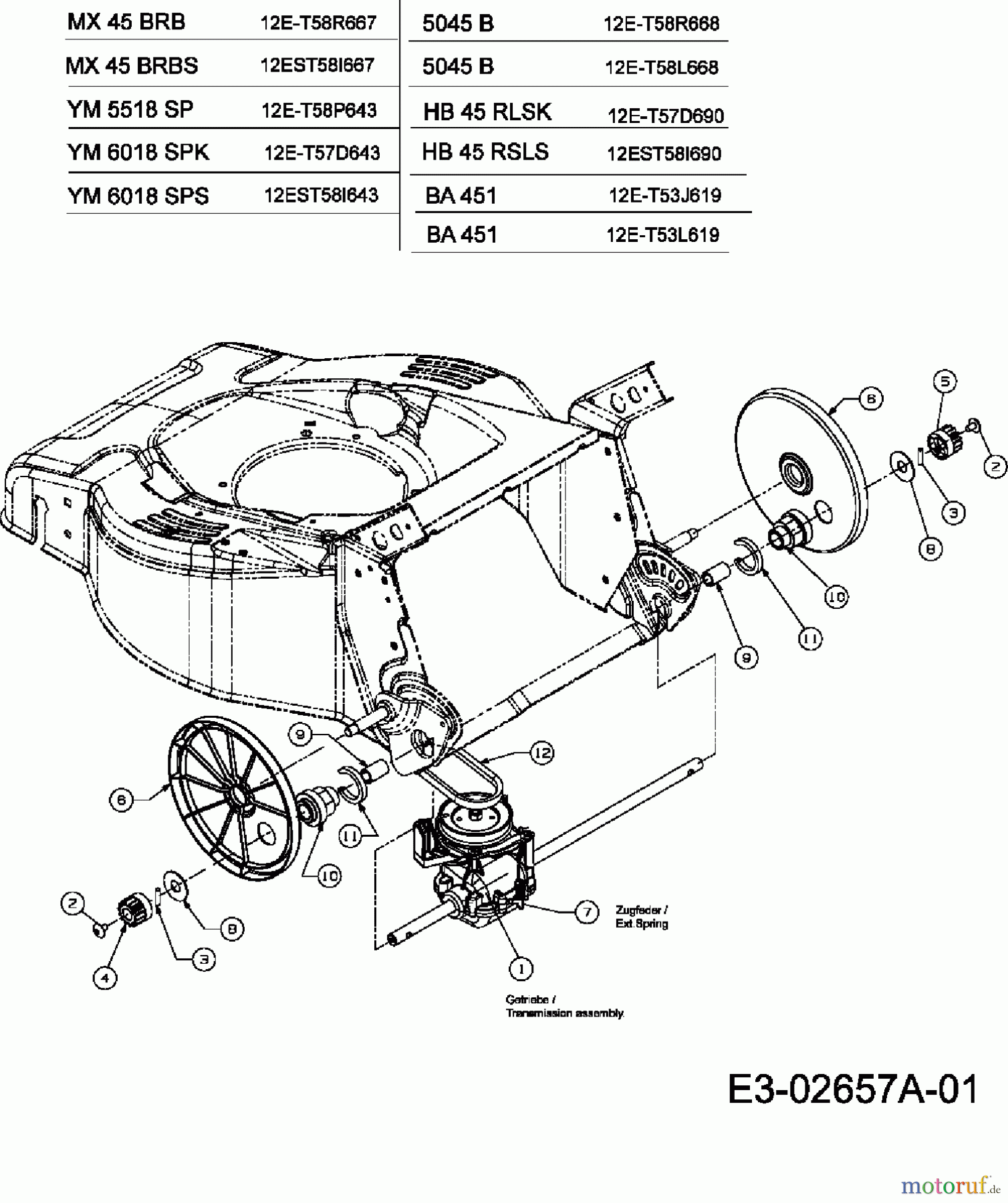  Merox Petrol mower self propelled MX 45 BRB 12E-T58R667  (2006) Gearbox 618-04364