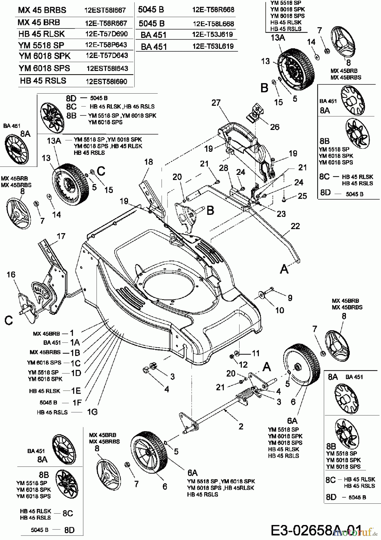 Merox Motormäher mit Antrieb MX 45 BRB 12E-T58R667  (2006) Räder, Schnitthöhenverstellung