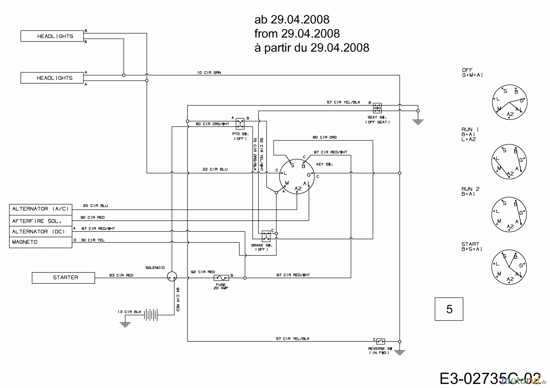  MTD Lawn tractors LH 175 13AN793G676  (2008) Wiring diagram from 29.04.2008
