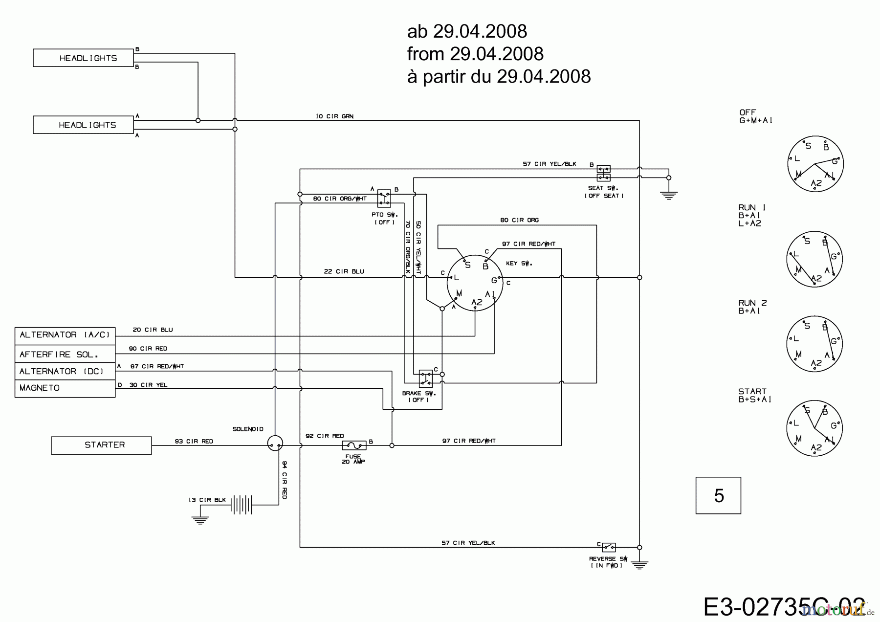  Greencut Lawn tractors AT 100/08 13AH760F439  (2008) Wiring diagram from 29.04.2008