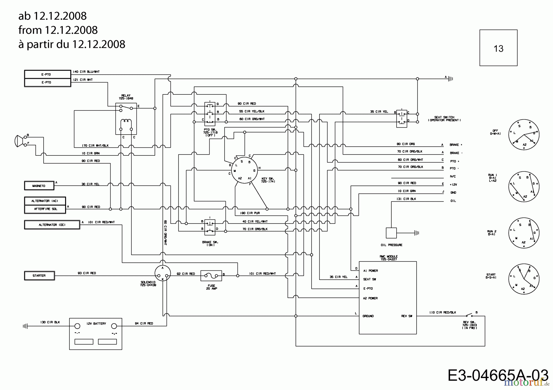  Cub Cadet Zero Turn FMZ 50 17BI4BFP603  (2009) Wiring diagram from 12.12.2008