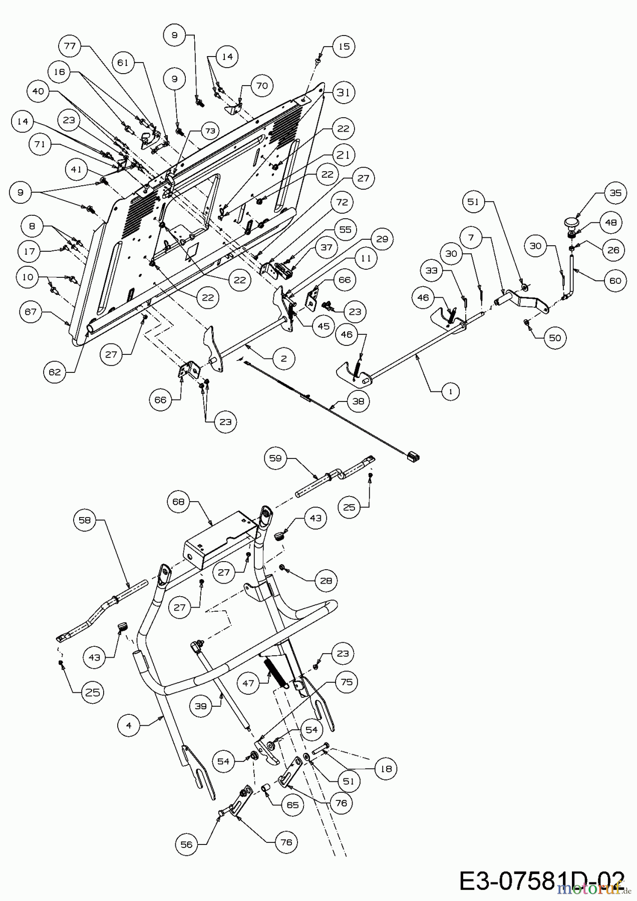  Gutbrod Tracteurs de pelouse GLX 105 RH-K 13HI91GN690  (2016) Mecanisme dispositif du sac de réception de l'herbe, Plaque arrière