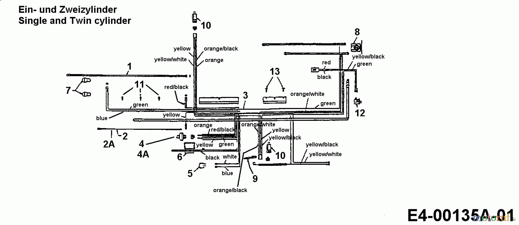  Brill Rasentraktoren (MTD Handelsmarke) Rasentraktoren 102/16 RTH 136T767N629  (1996) Schaltplan Ein- und Zweizylinder Motor