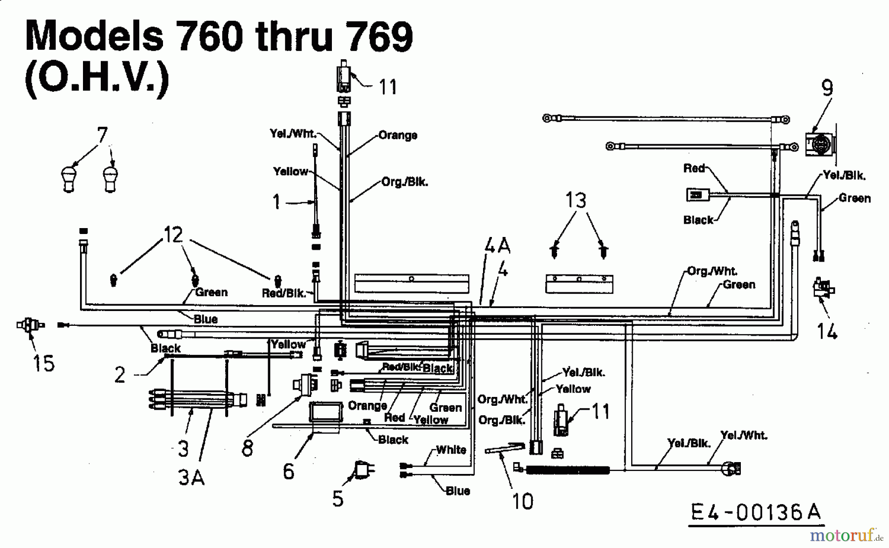  MTD Lawn tractors E 165 13AT765N678  (1997) Wiring diagram for O.H.V.