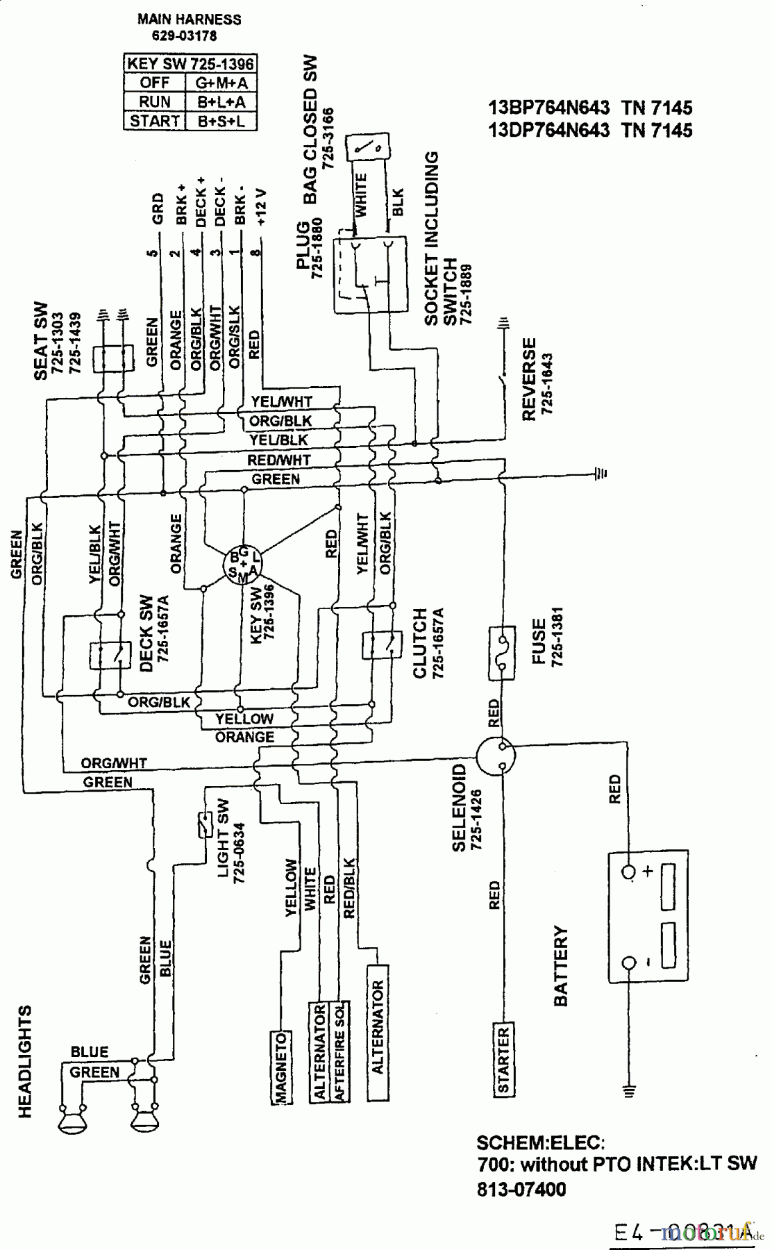  MTD Lawn tractors E/160 13CD768N678  (1999) Wiring diagram